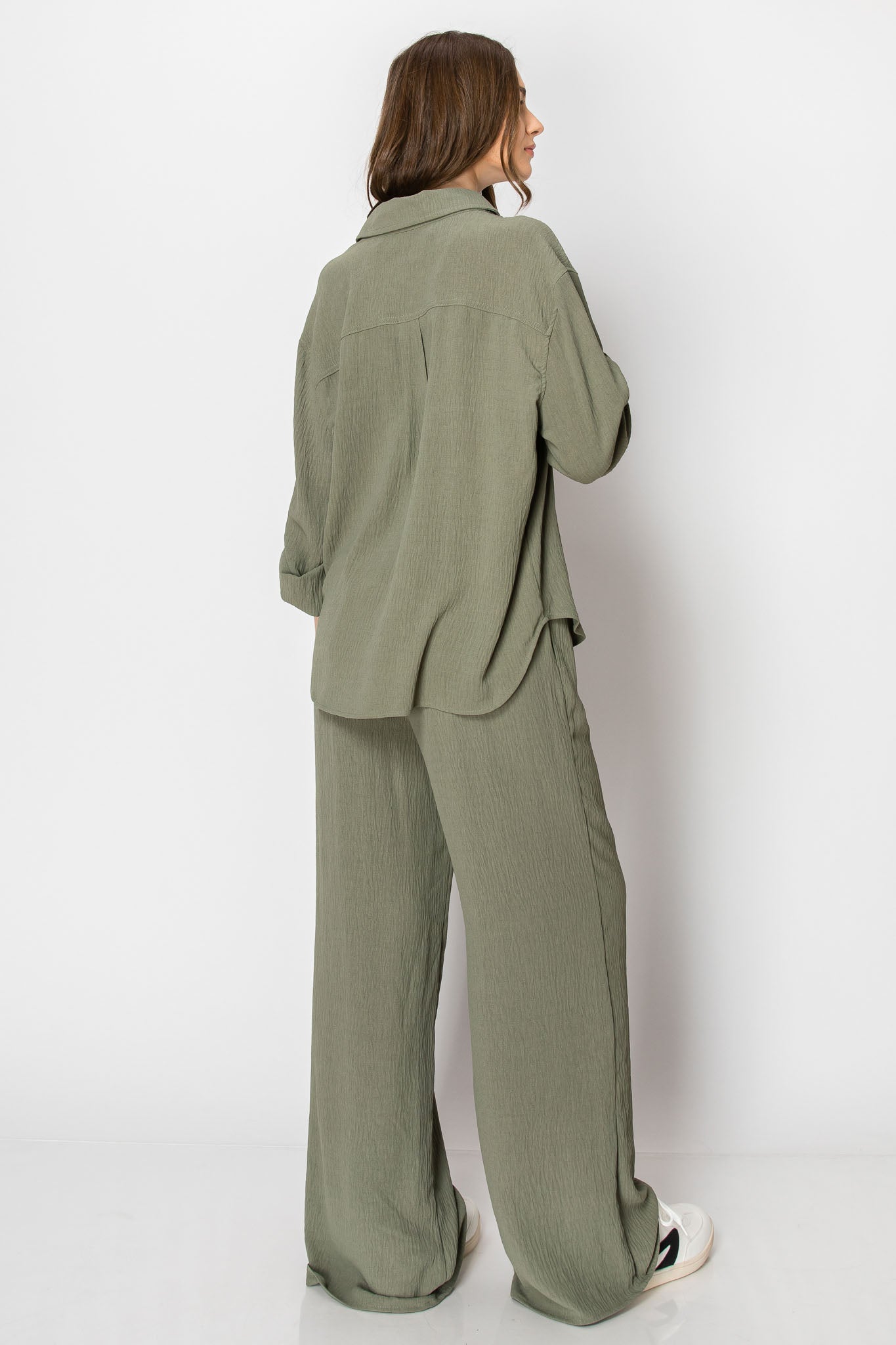 COLLARED BUTTON DOWN WIDE LEG PANT SET