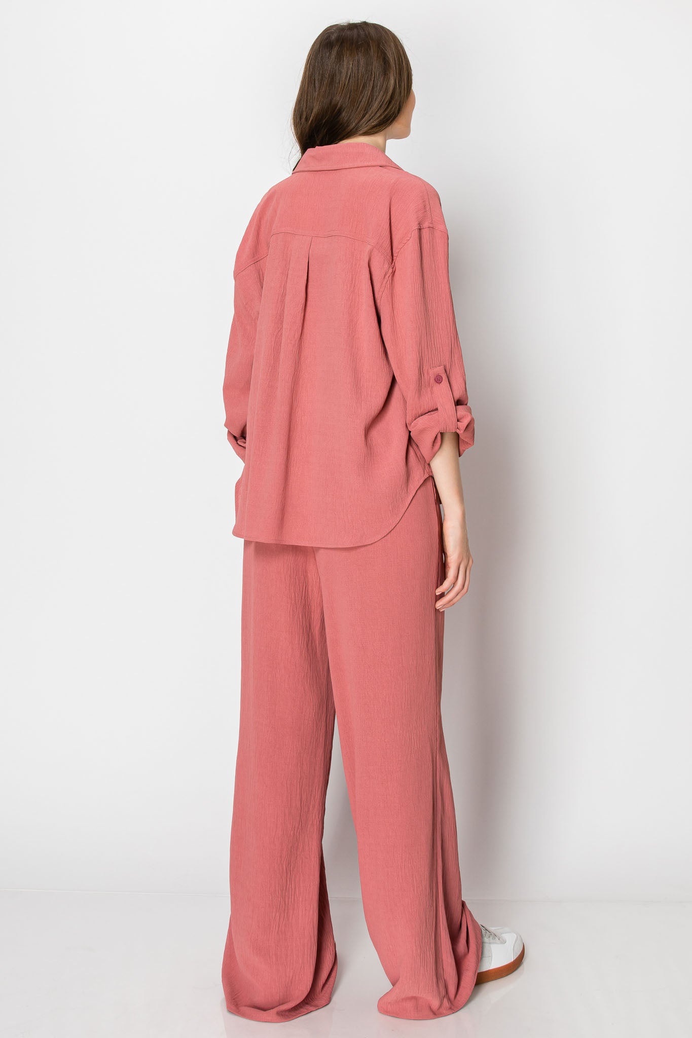 COLLARED BUTTON DOWN WIDE LEG PANT SET