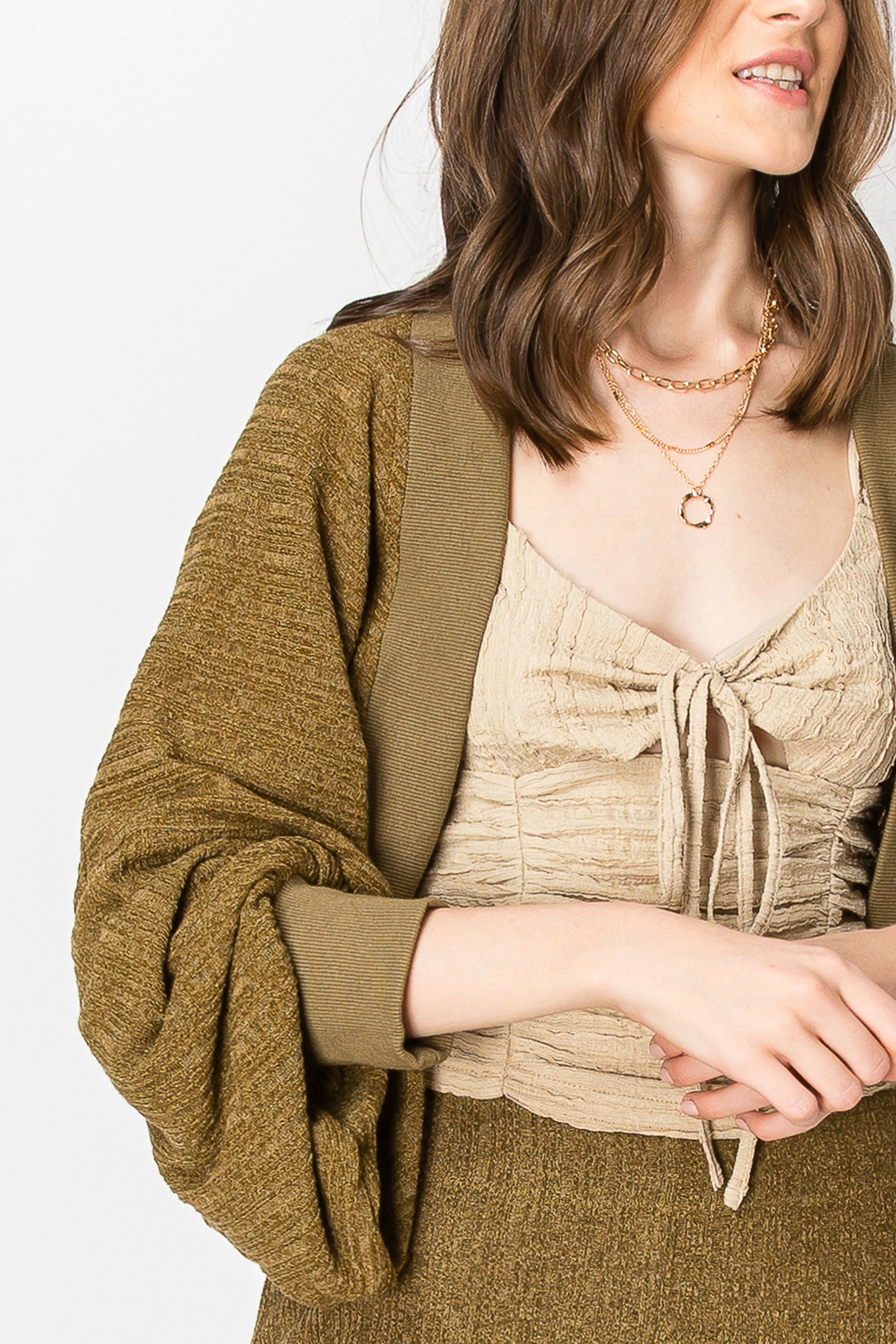 HEAVY RIBBED BOLERO SHRUG LONG SLEEVE CARDIGAN WIDE LEG PANTS SET