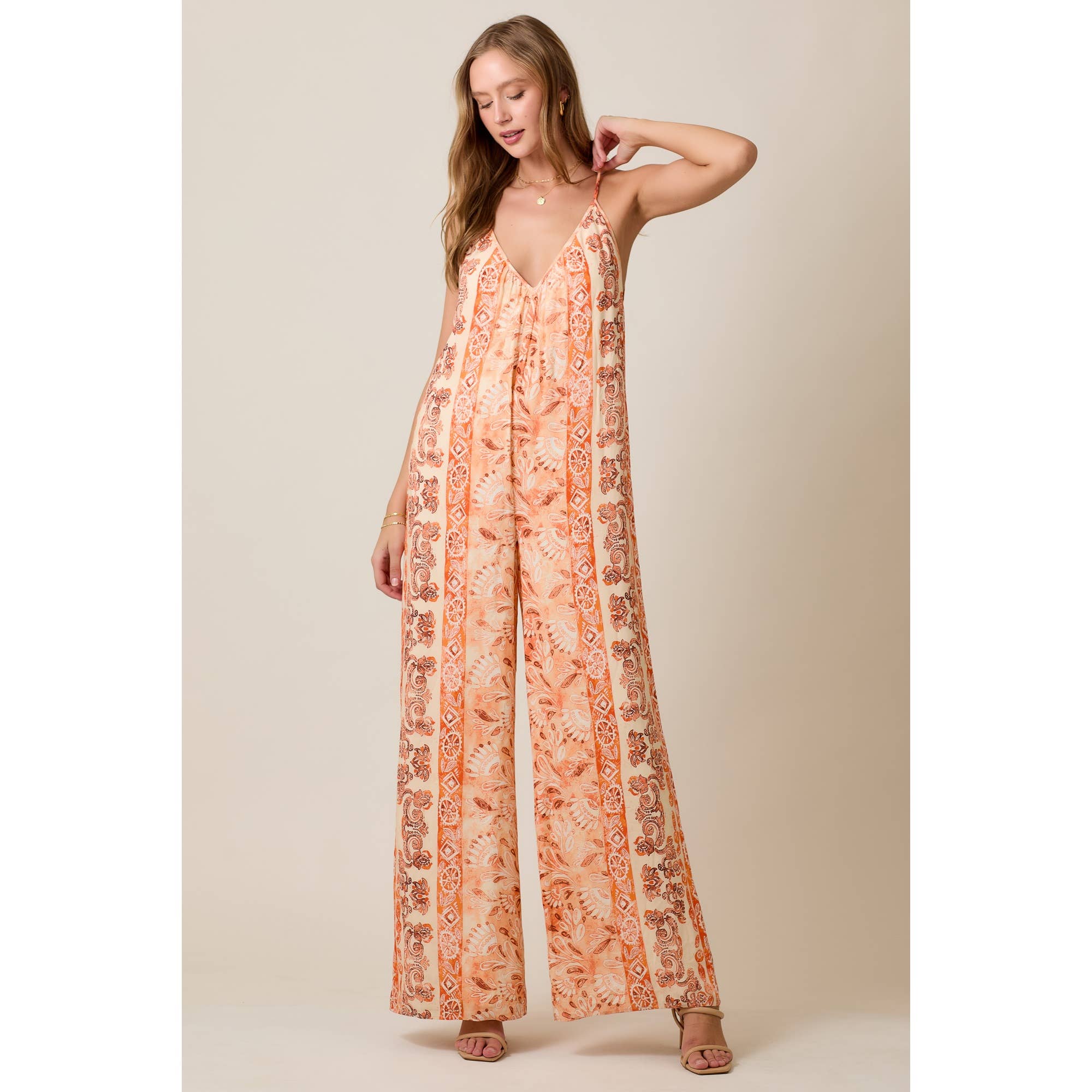 Boho Gauze Summer Jumpsuit in Soft Peach Spice Tone