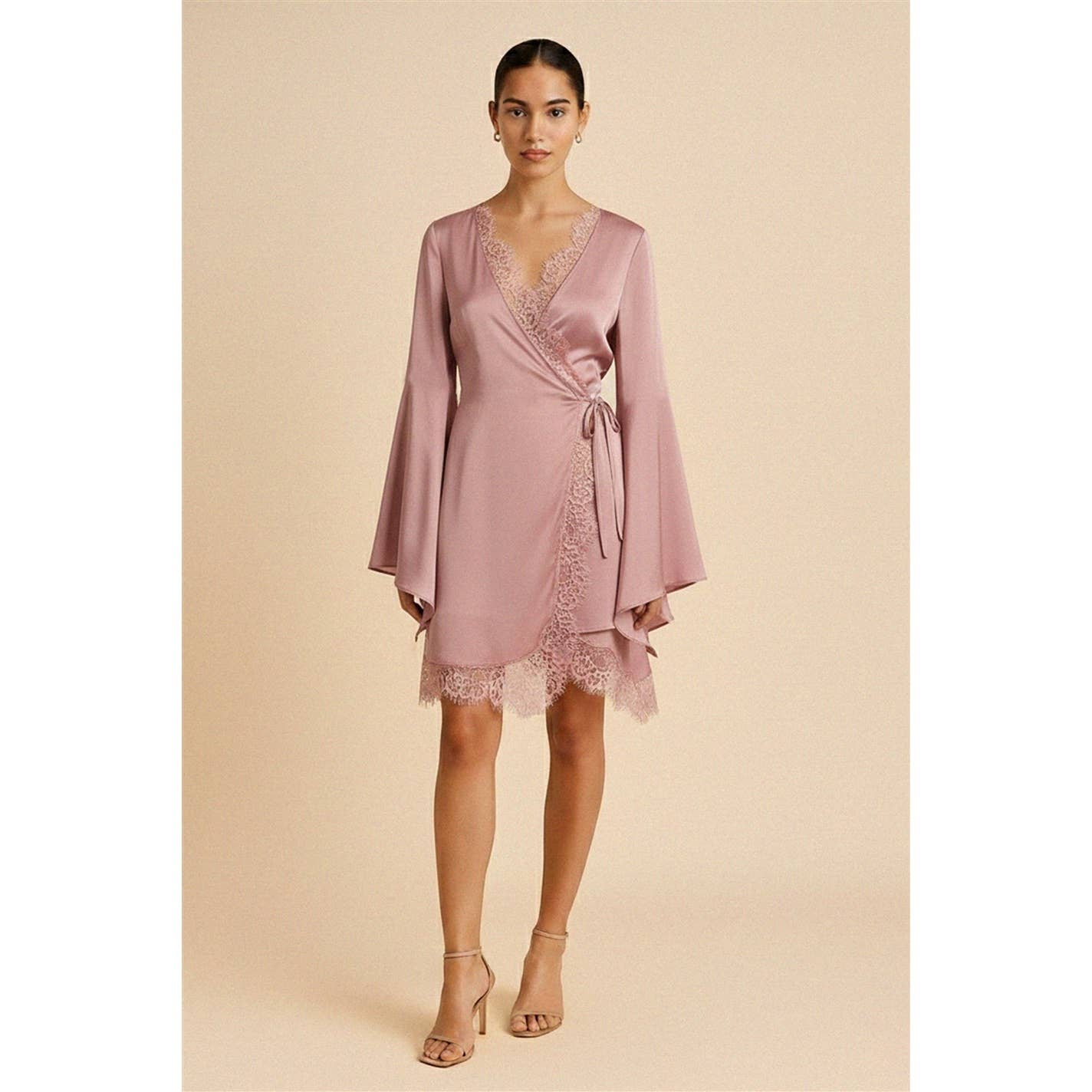 Valentine Satin Lace Wrap Mini Dress