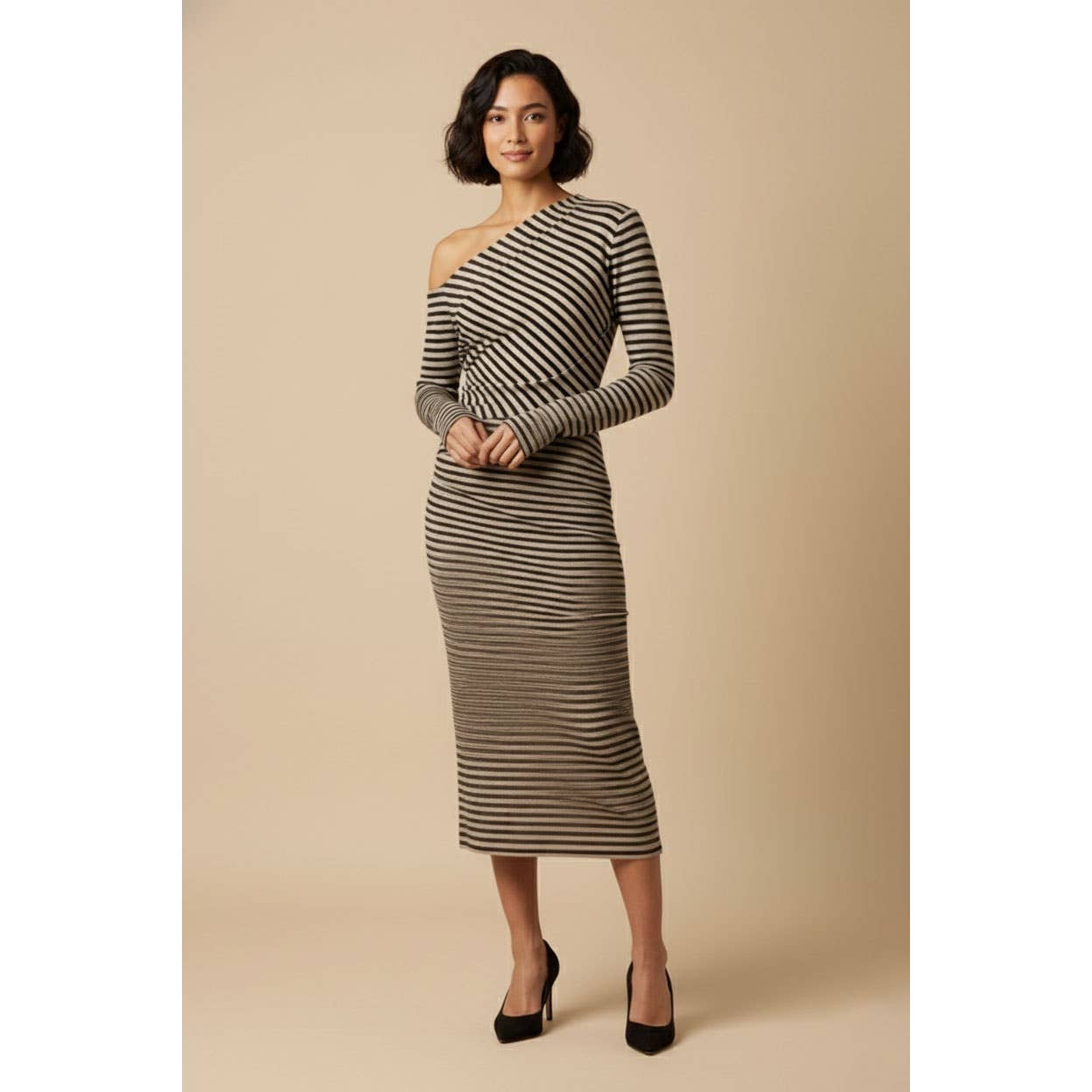 Asymmetrical Stripe Midi Dress