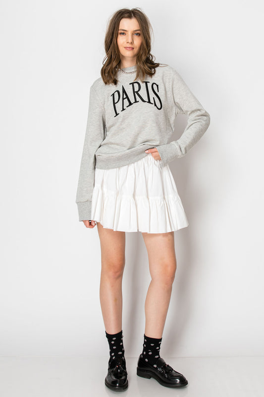 PARIS EMBROIDERED LONG SLEEVE CREW NECK FRENCH TERRY SWEATSHIRT