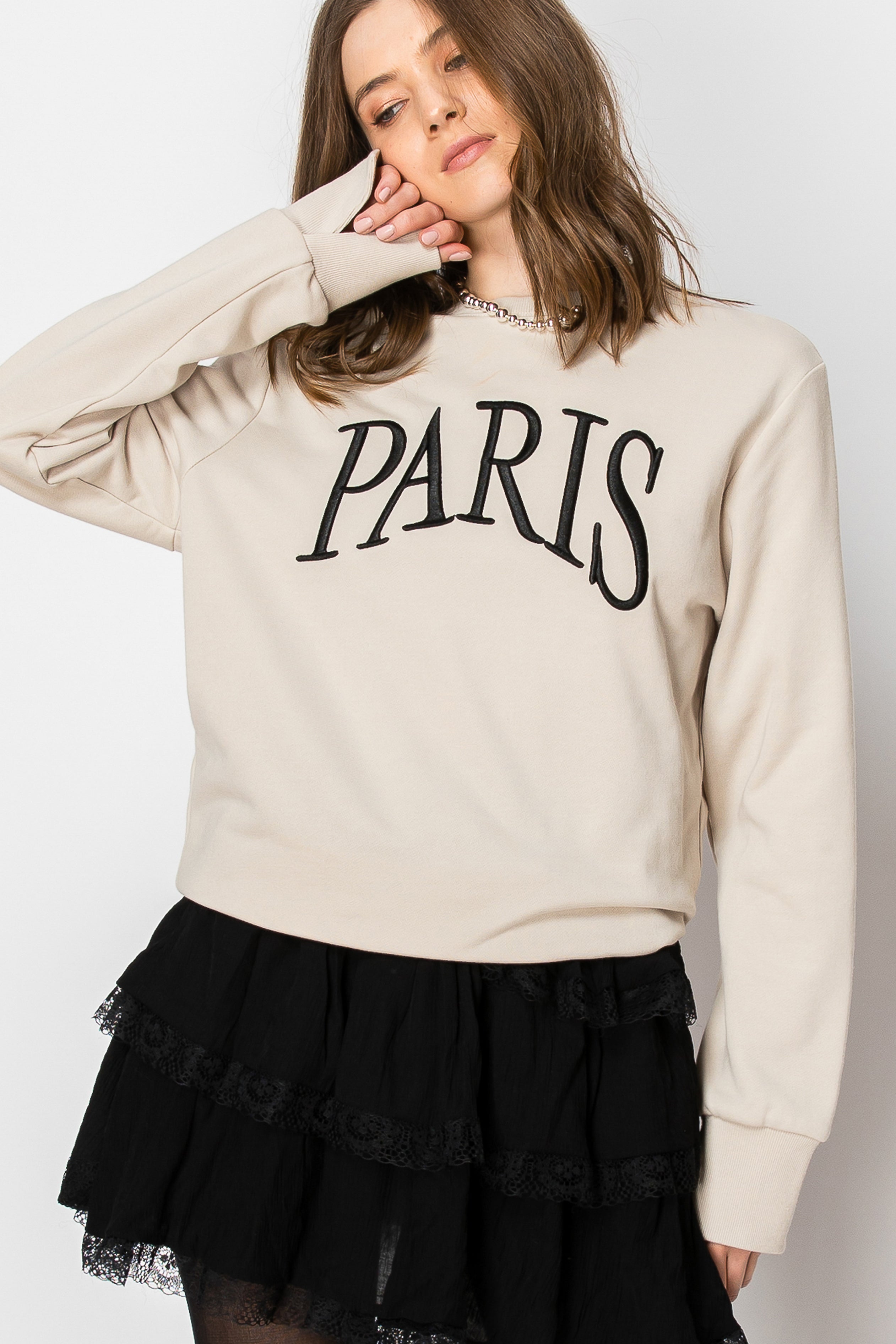 Paris Embroidered French Terry Sweatshirt Pullover