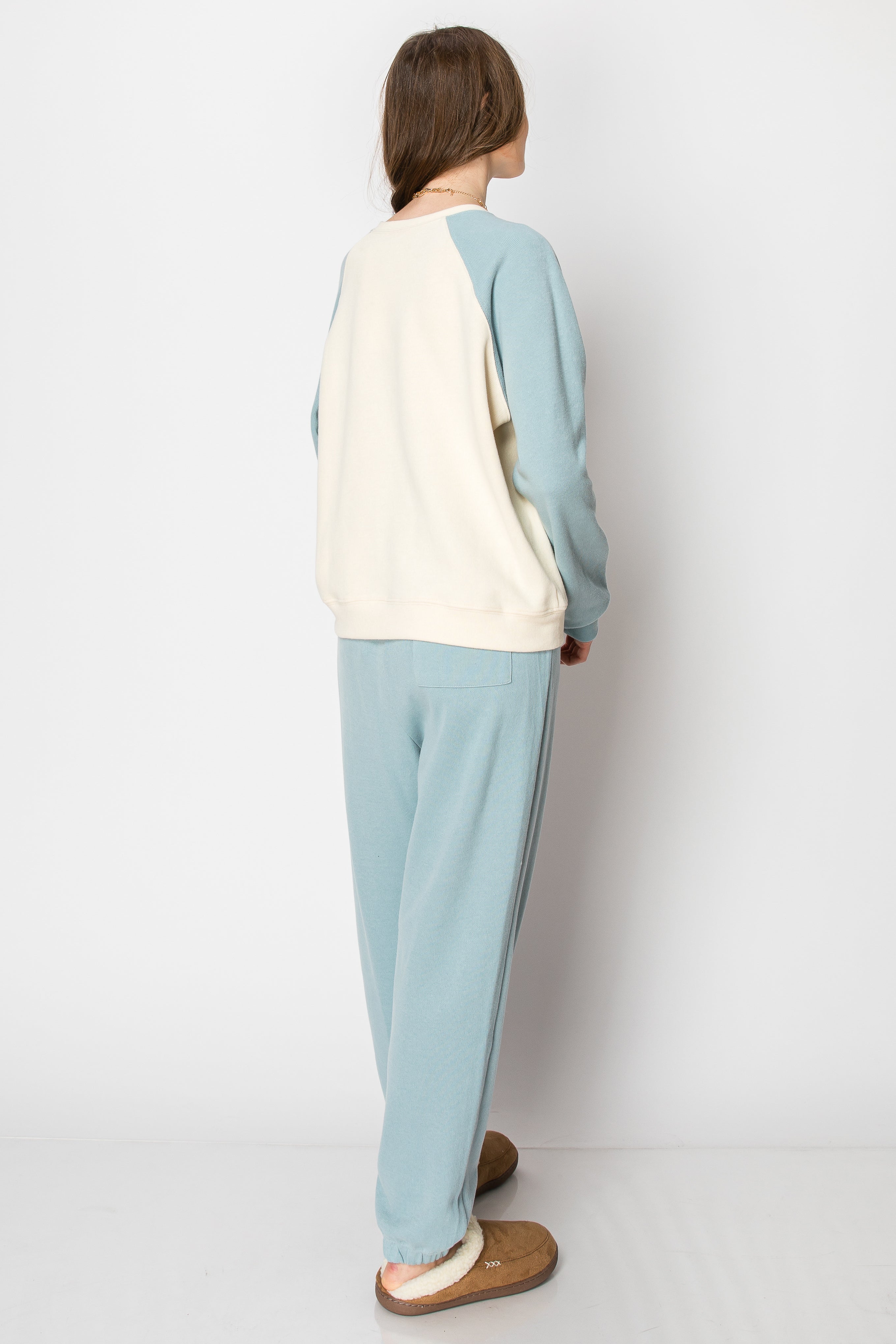 Color Block Raglan Sleeve Brushed Cotton PANT SET