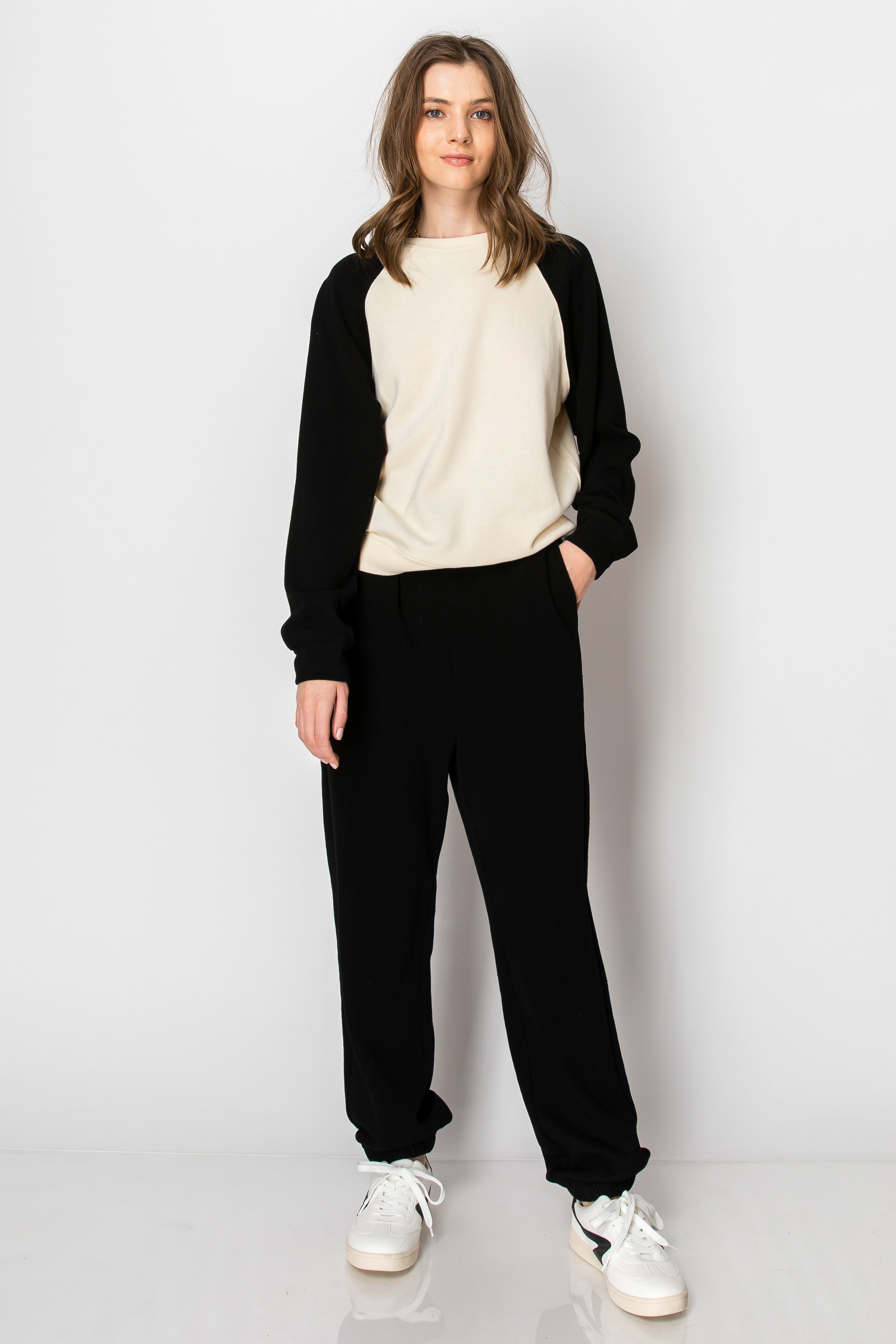 Color Block Raglan Sleeve Brushed Cotton PANT SET