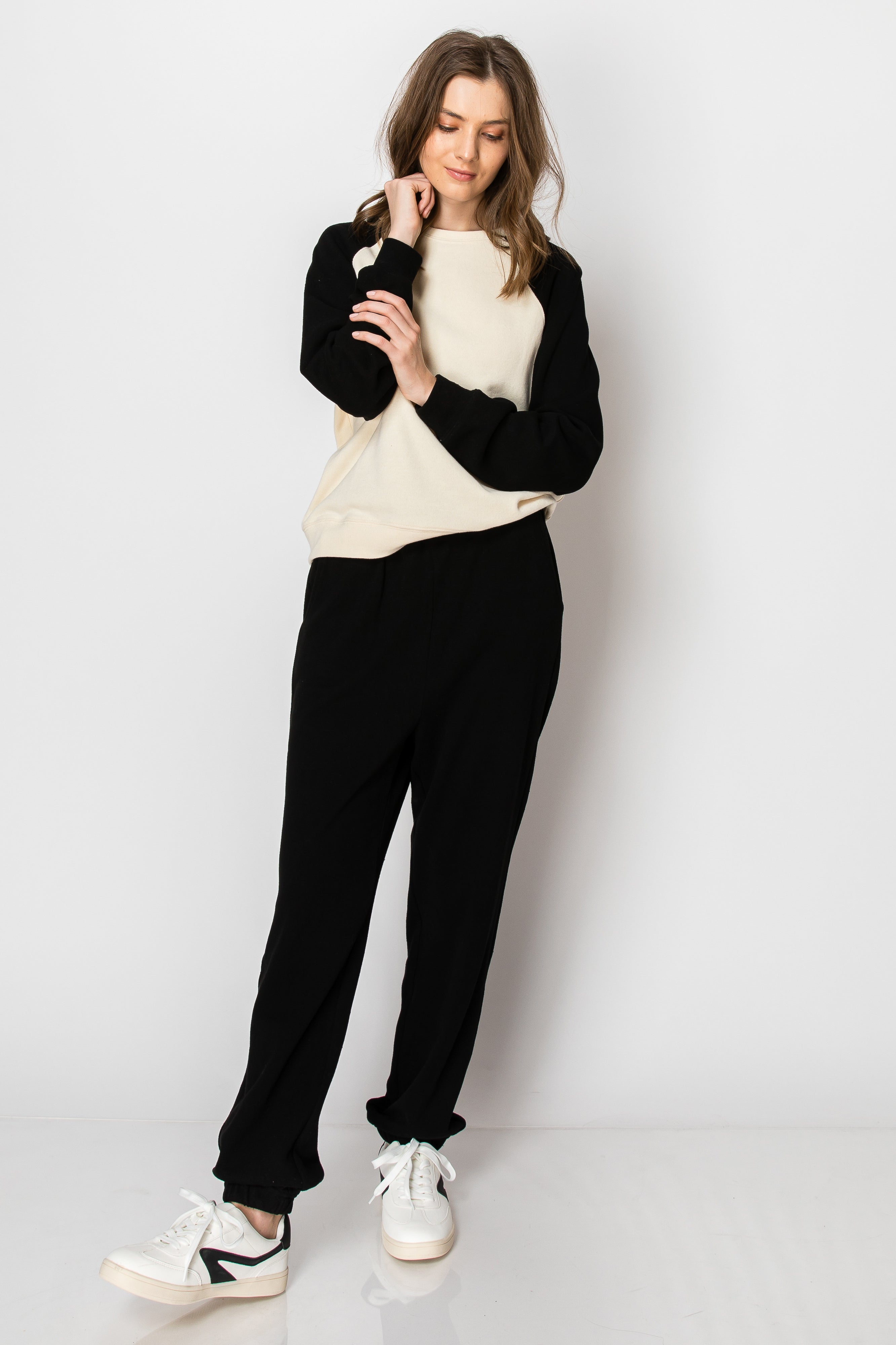 Color Block Raglan Sleeve Brushed Cotton PANT SET