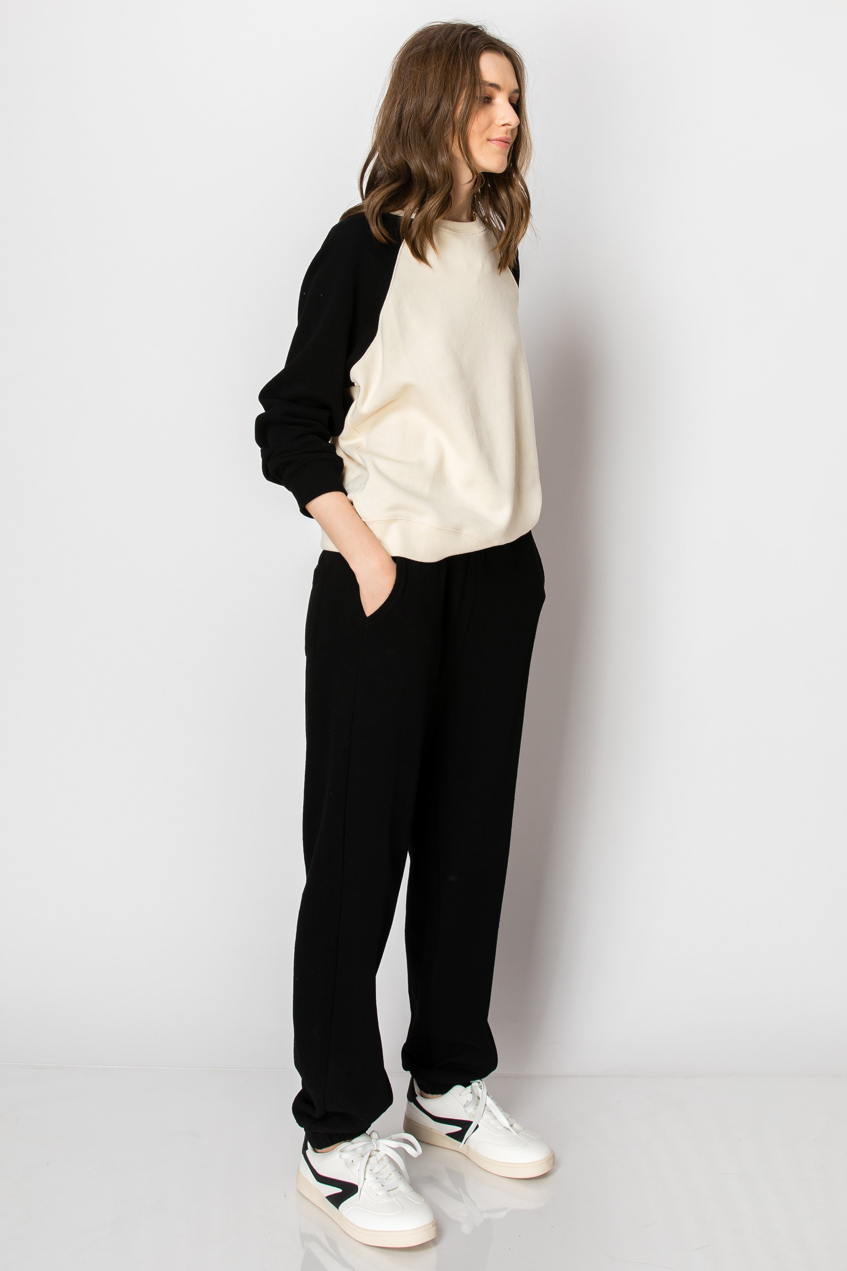 Color Block Raglan Sleeve Brushed Cotton PANT SET