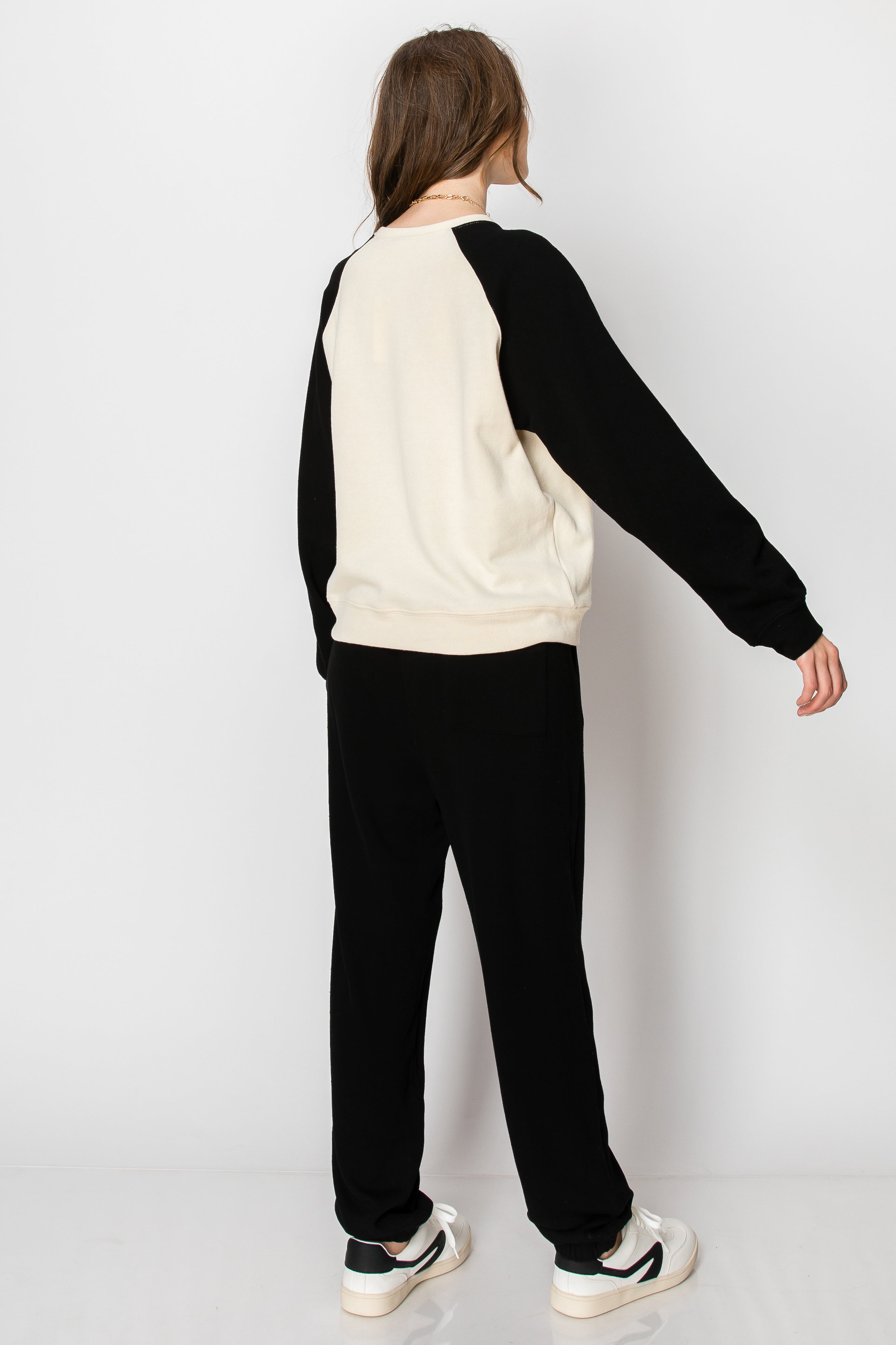 Color Block Raglan Sleeve Brushed Cotton PANT SET