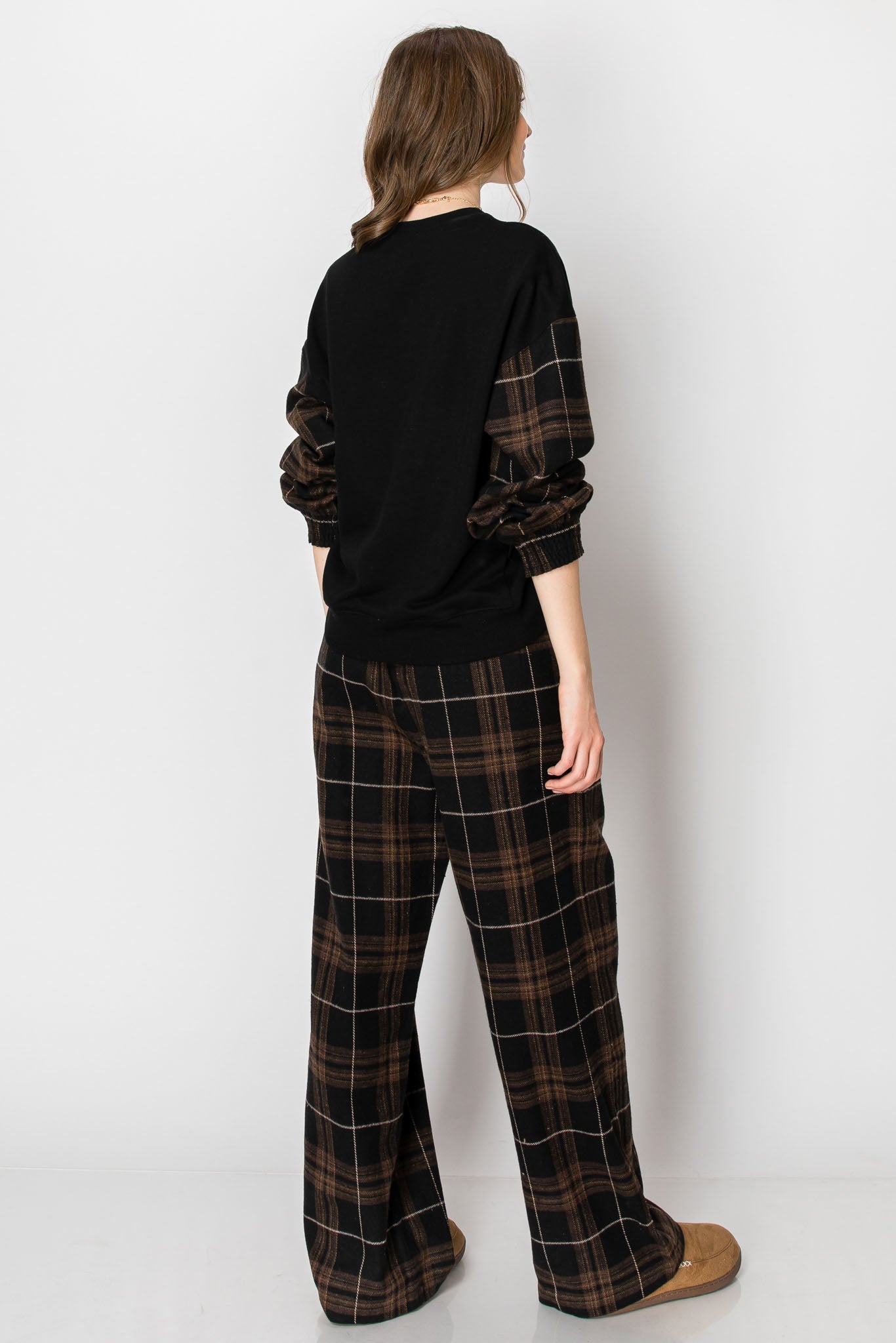 Flannel Plaid Pullover Wide Leg PANTS SET