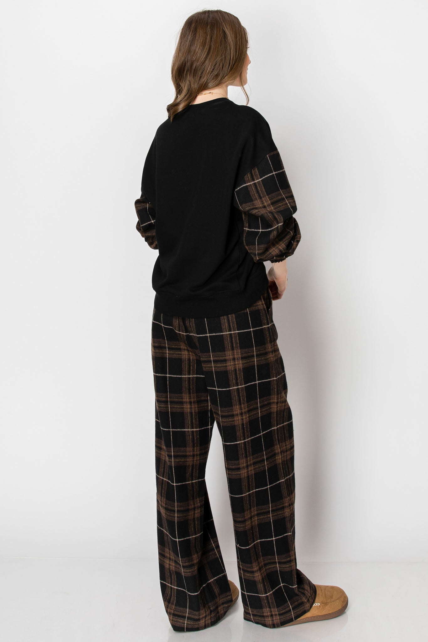 Flannel Plaid Pullover Wide Leg PANTS SET