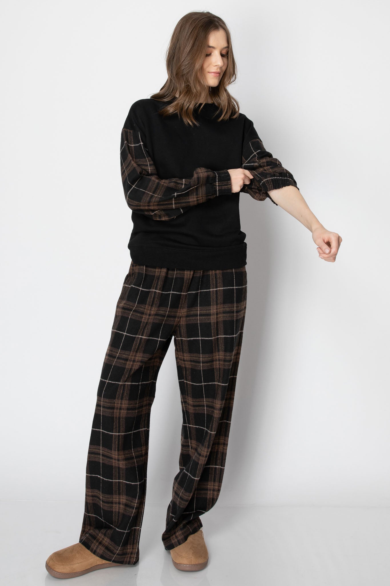 Flannel Plaid Pullover Wide Leg PANTS SET