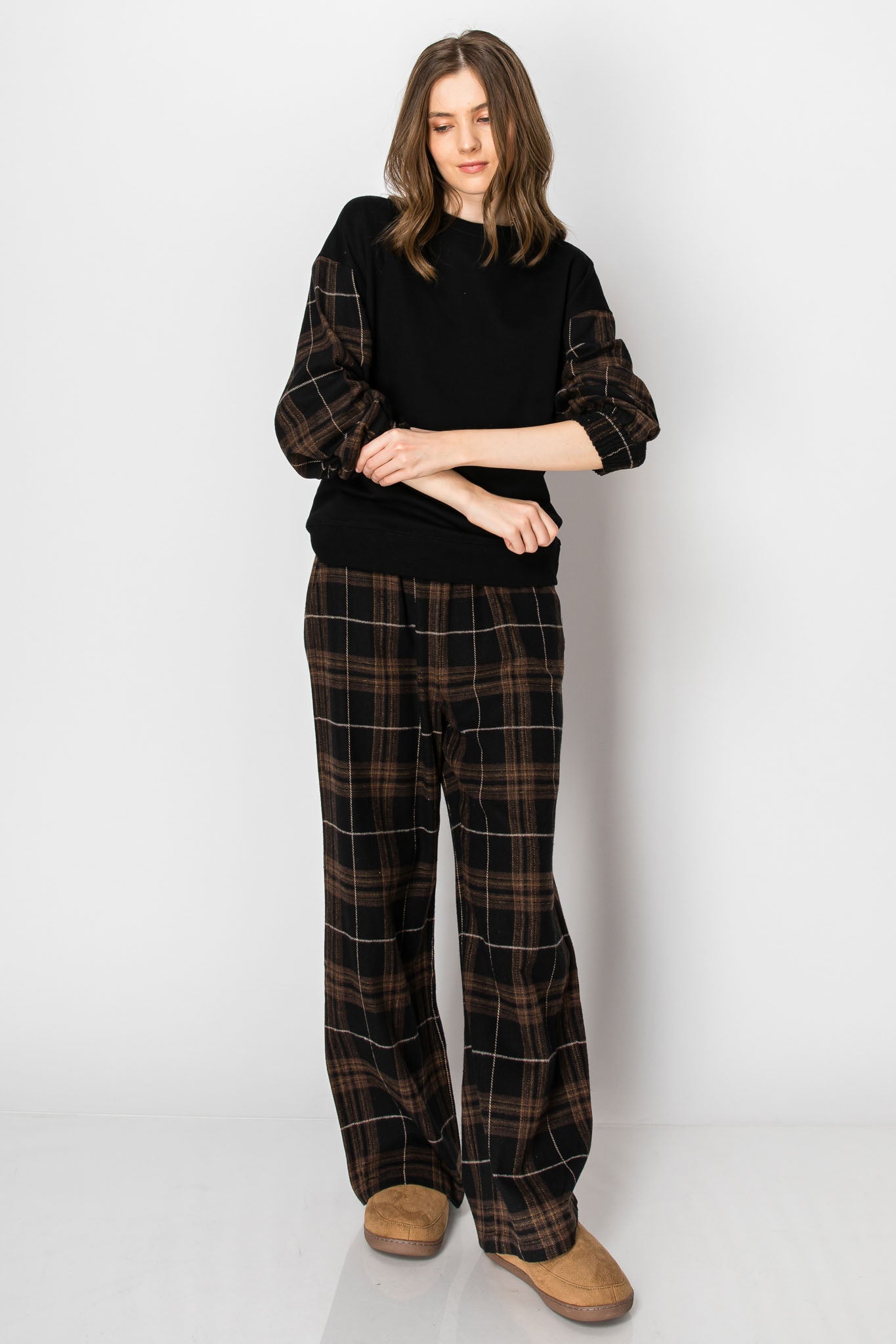 Flannel Plaid Pullover Wide Leg PANTS SET