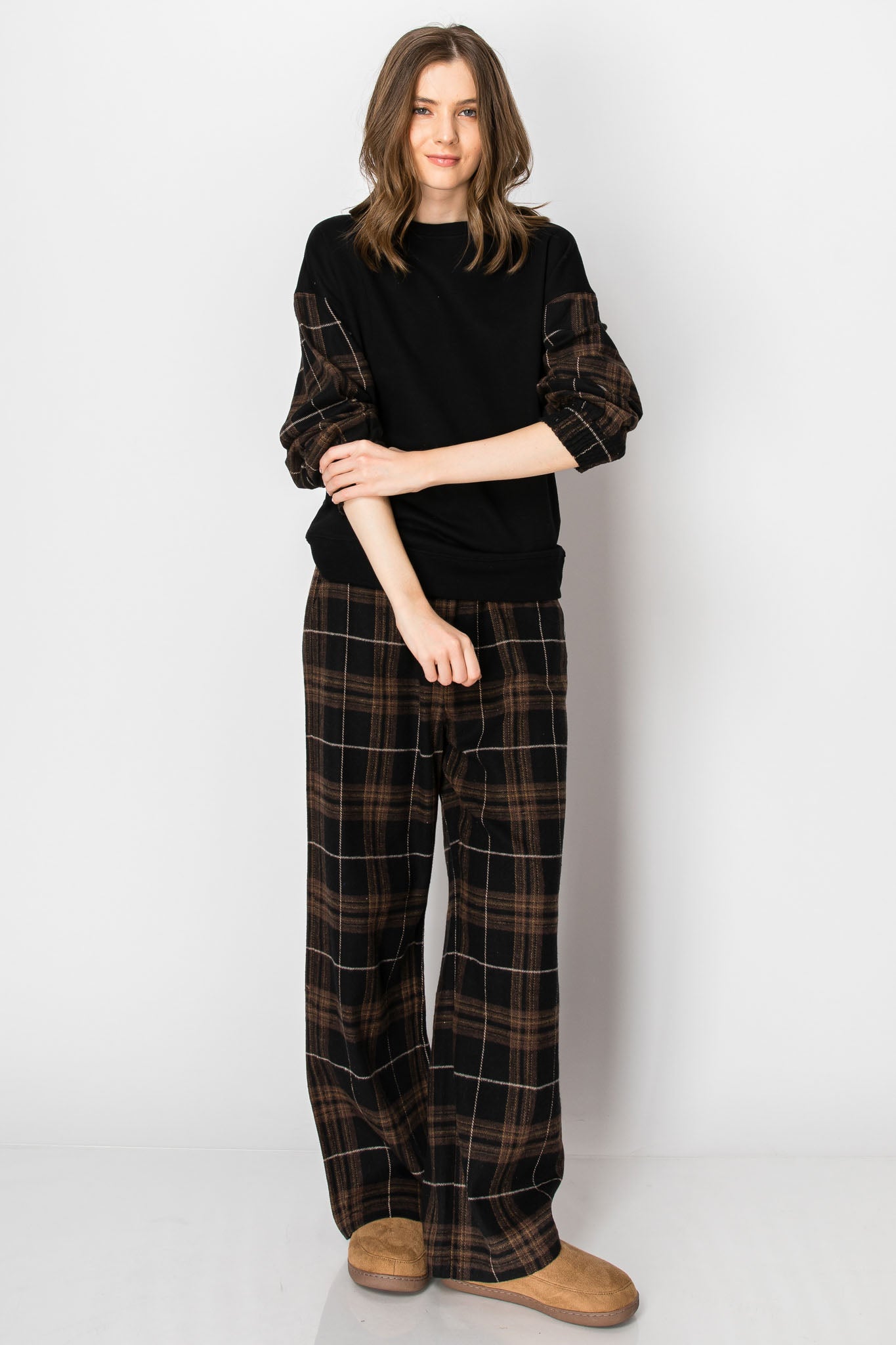 Flannel Plaid Pullover Wide Leg PANTS SET