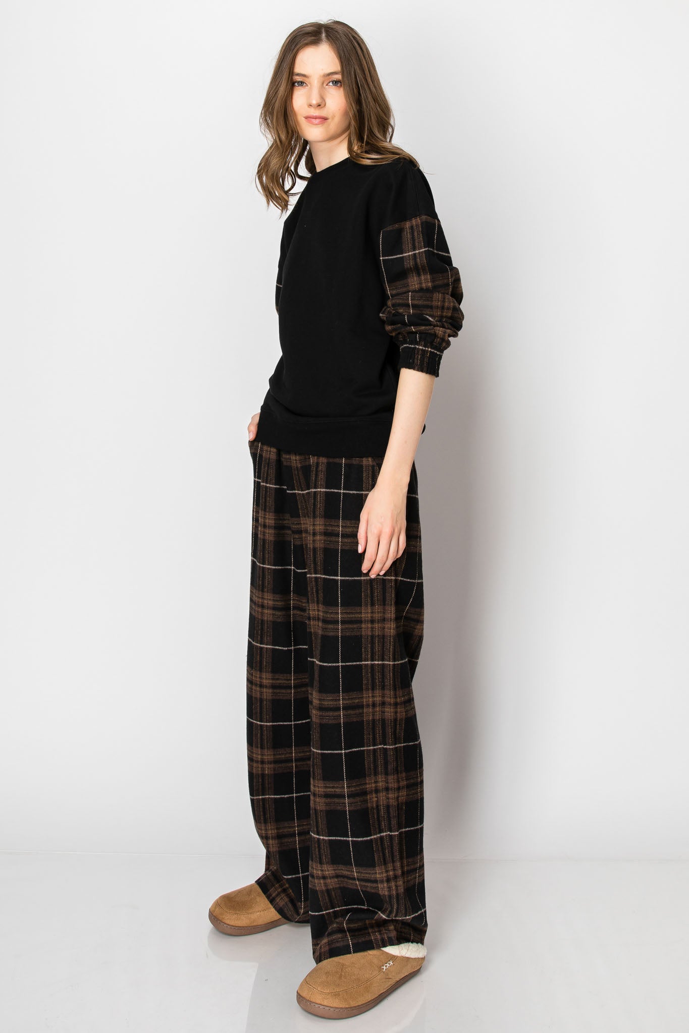 Flannel Plaid Pullover Wide Leg PANTS SET