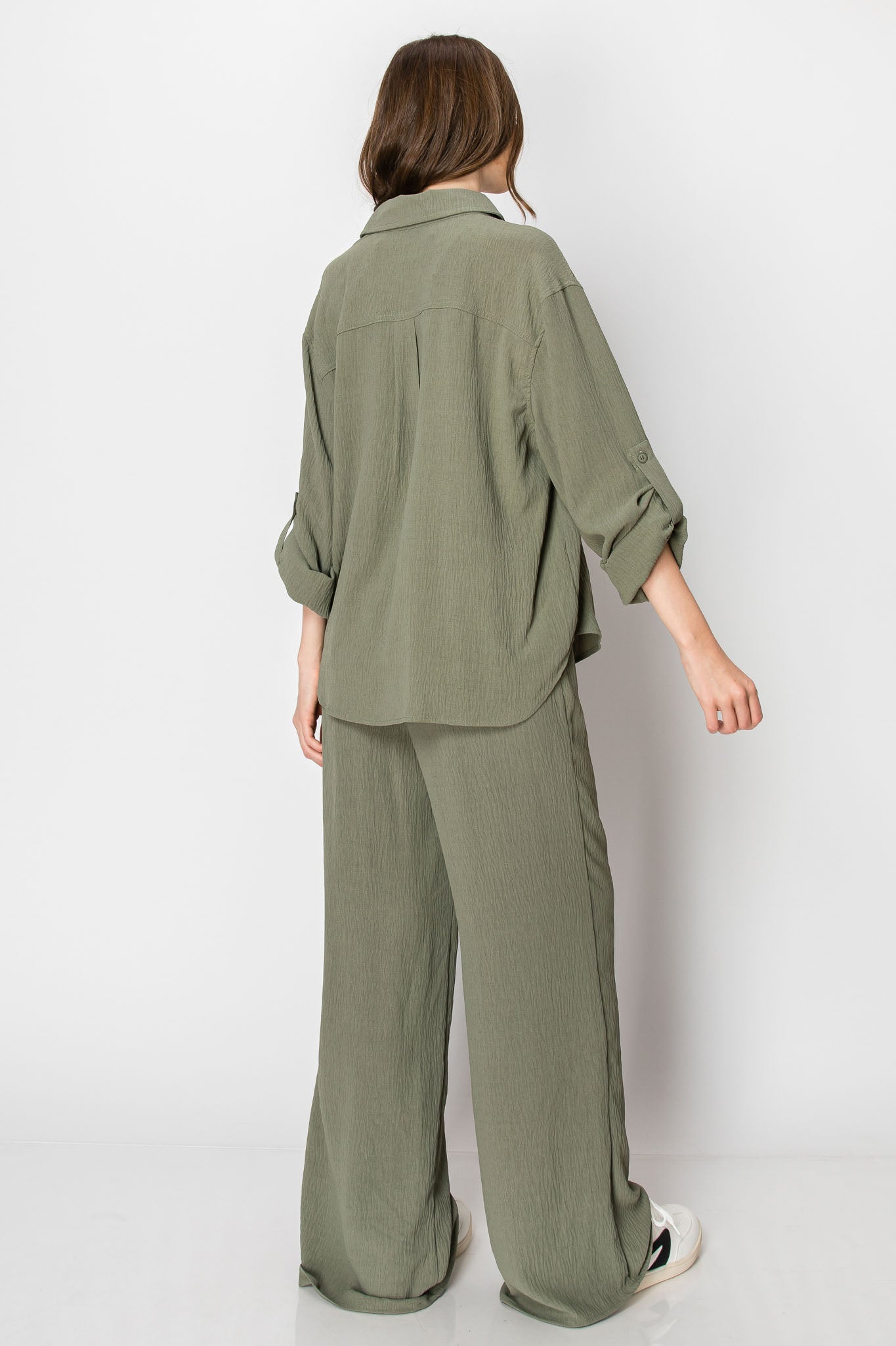 Button Down Wide Leg Flowy Long Sleeve PANT SET