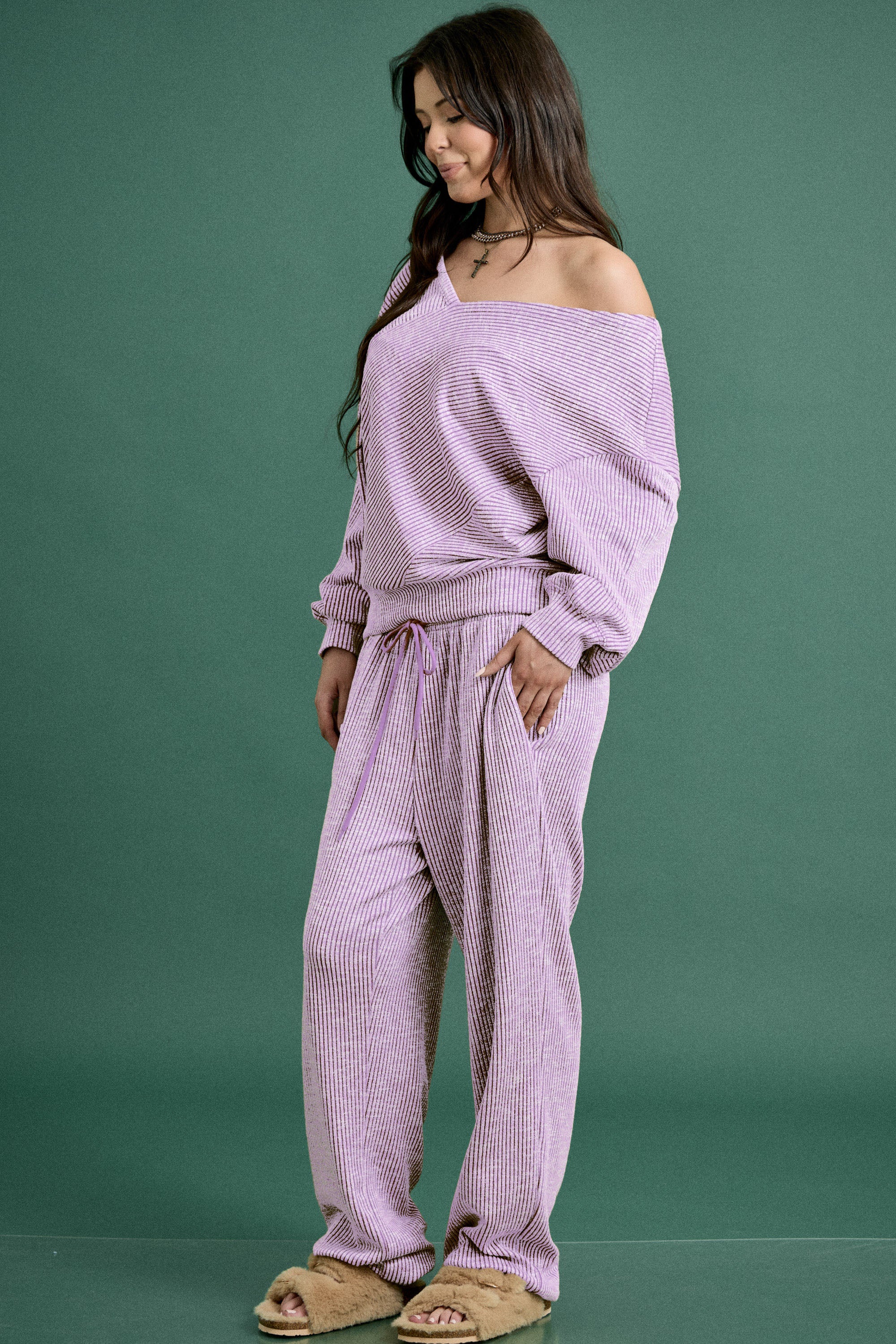 Heavy Textured Ribbed Off Shoulder JOGGER SET
