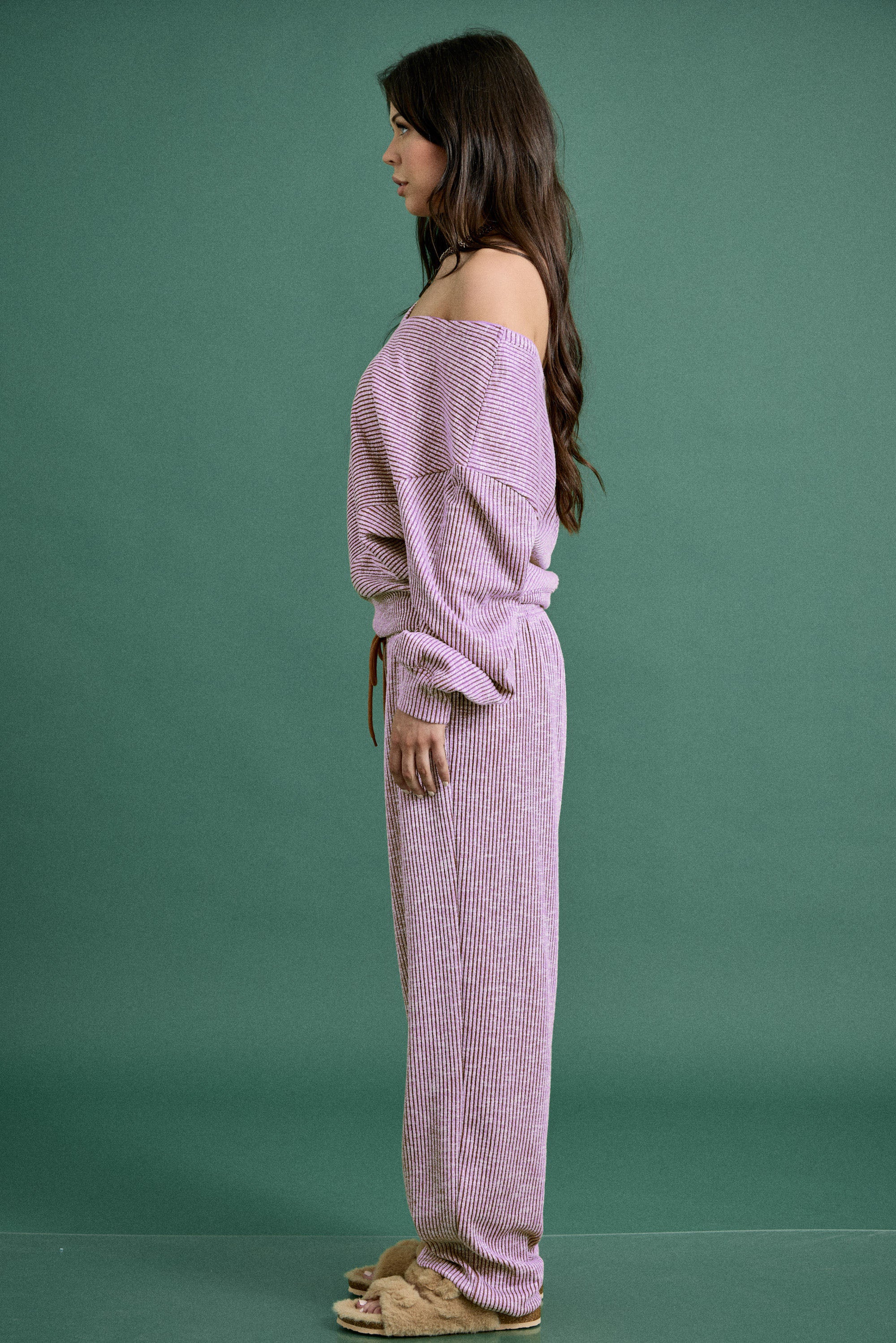 Heavy Textured Ribbed Off Shoulder JOGGER SET