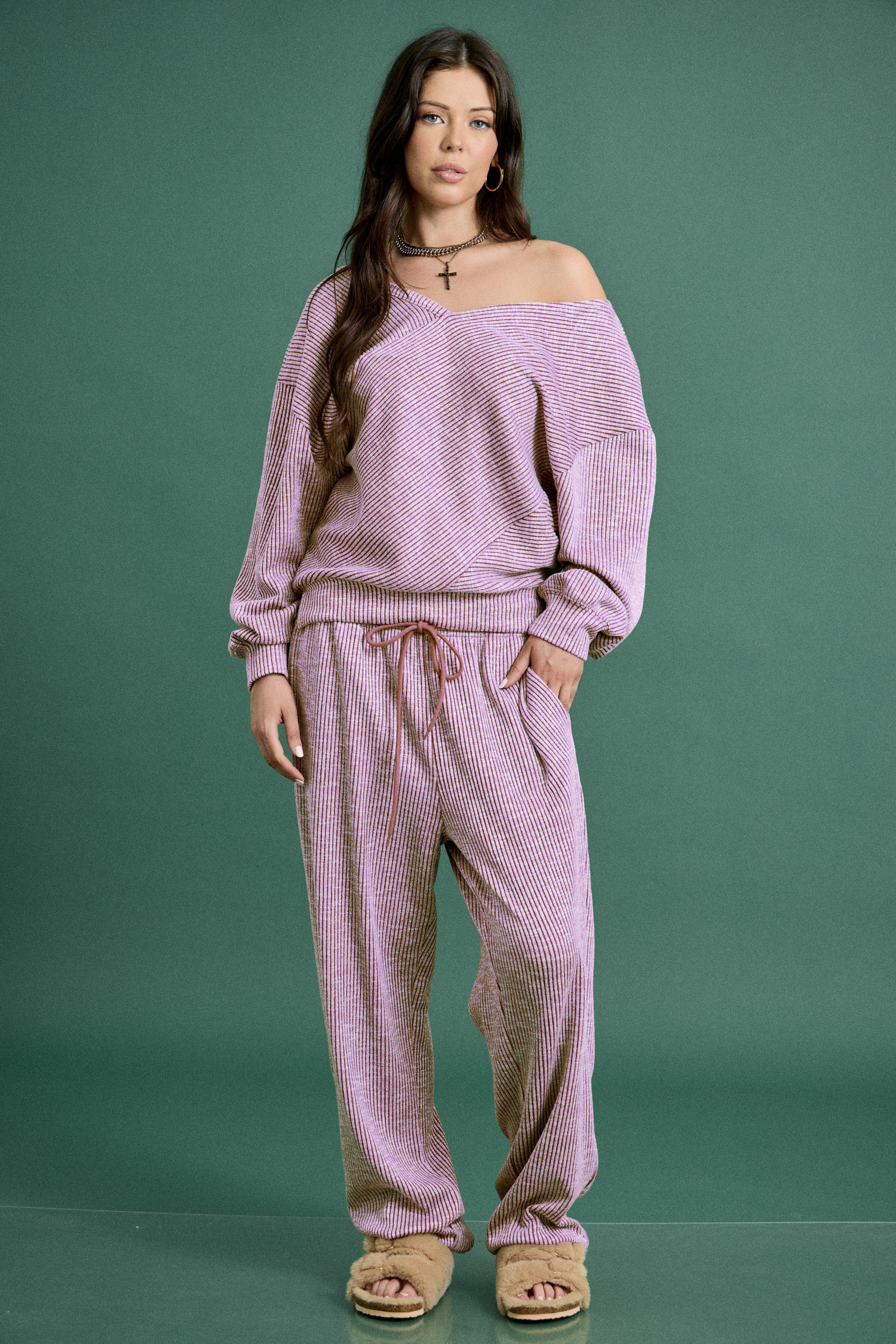Heavy Textured Ribbed Off Shoulder JOGGER SET
