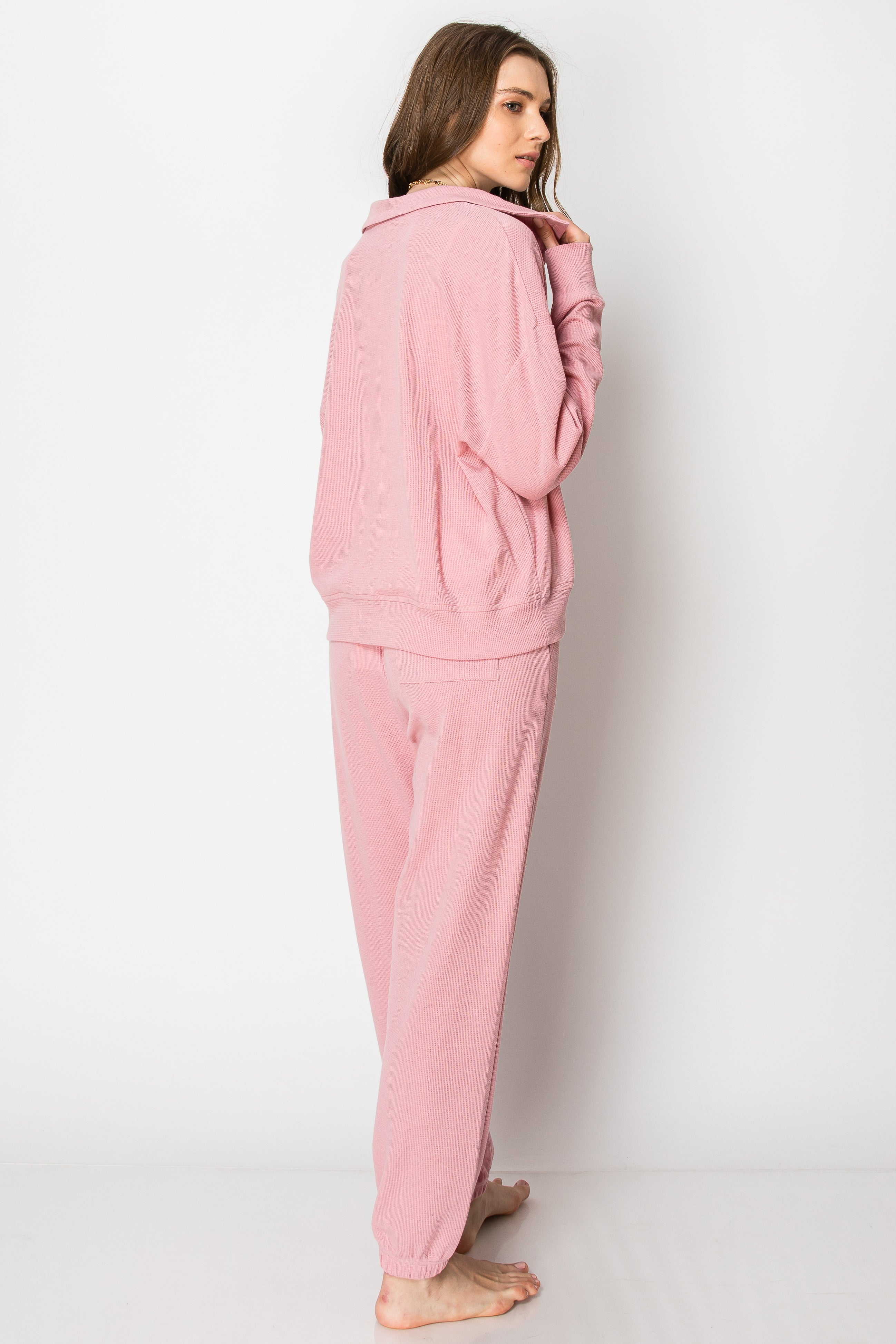 Waffle Knit Button Down Jogger PANT SET