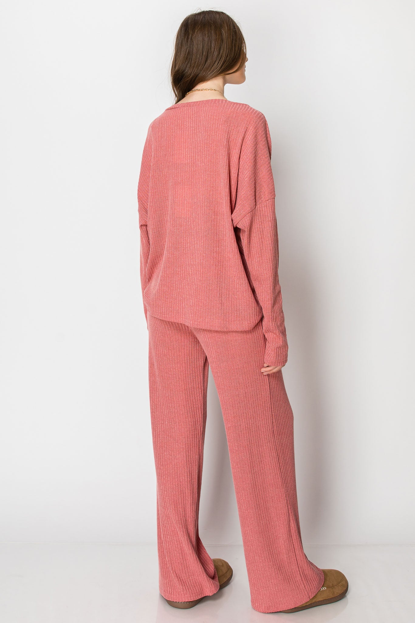 Ribbed Sweater Knit Snap Button PANT SET