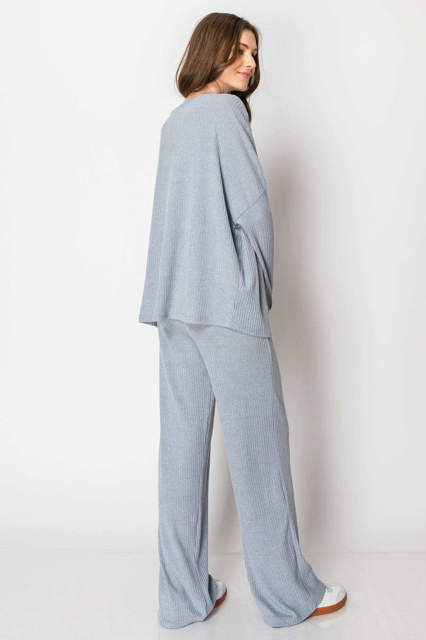 Ribbed Sweater Knit Snap Button PANT SET