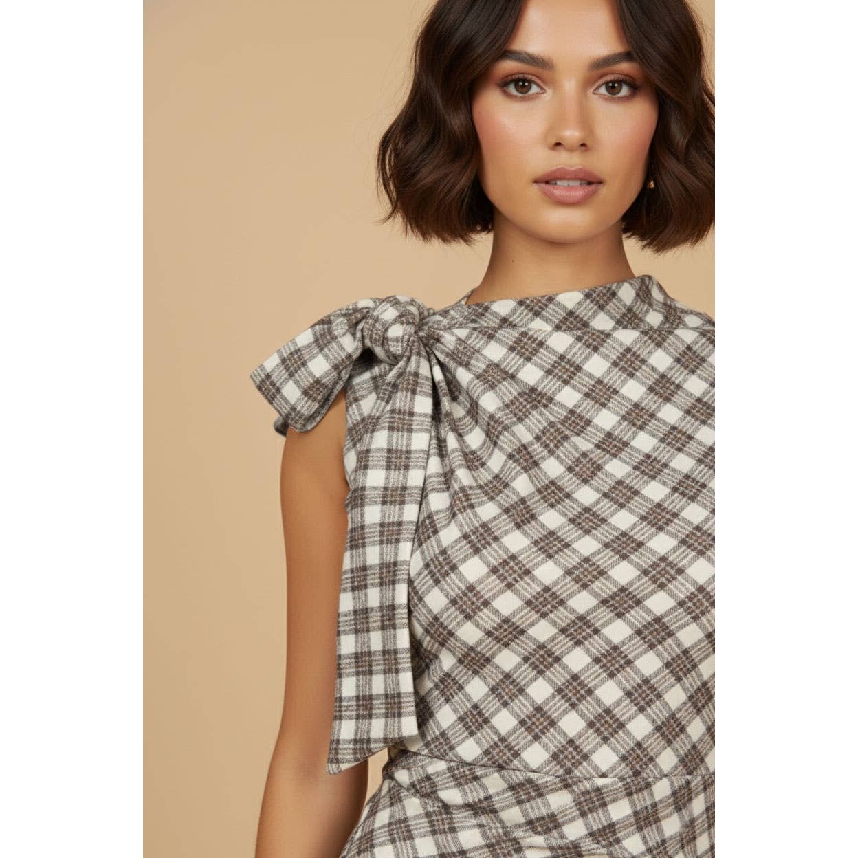 Spring Plaid Tie Shoulder Maxi Dress