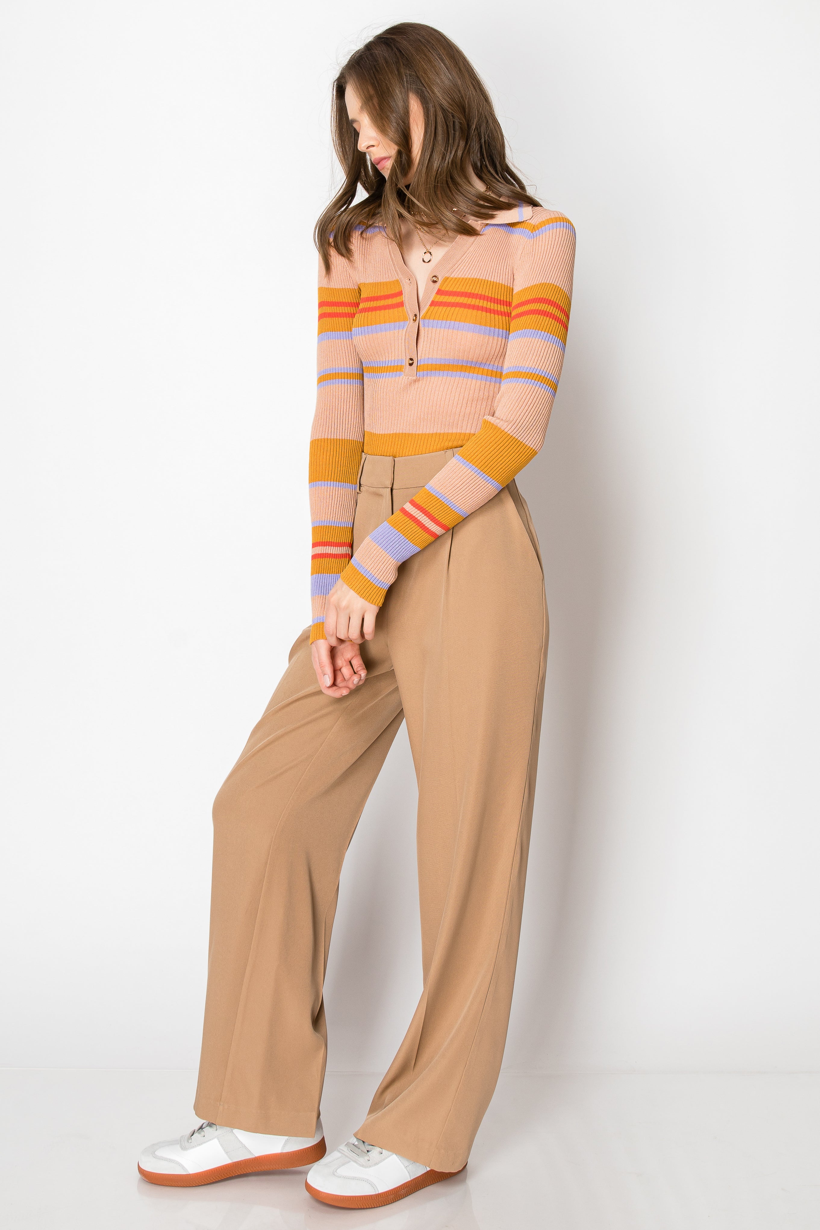 Wide Leg Trousers Smocked Back PANTS