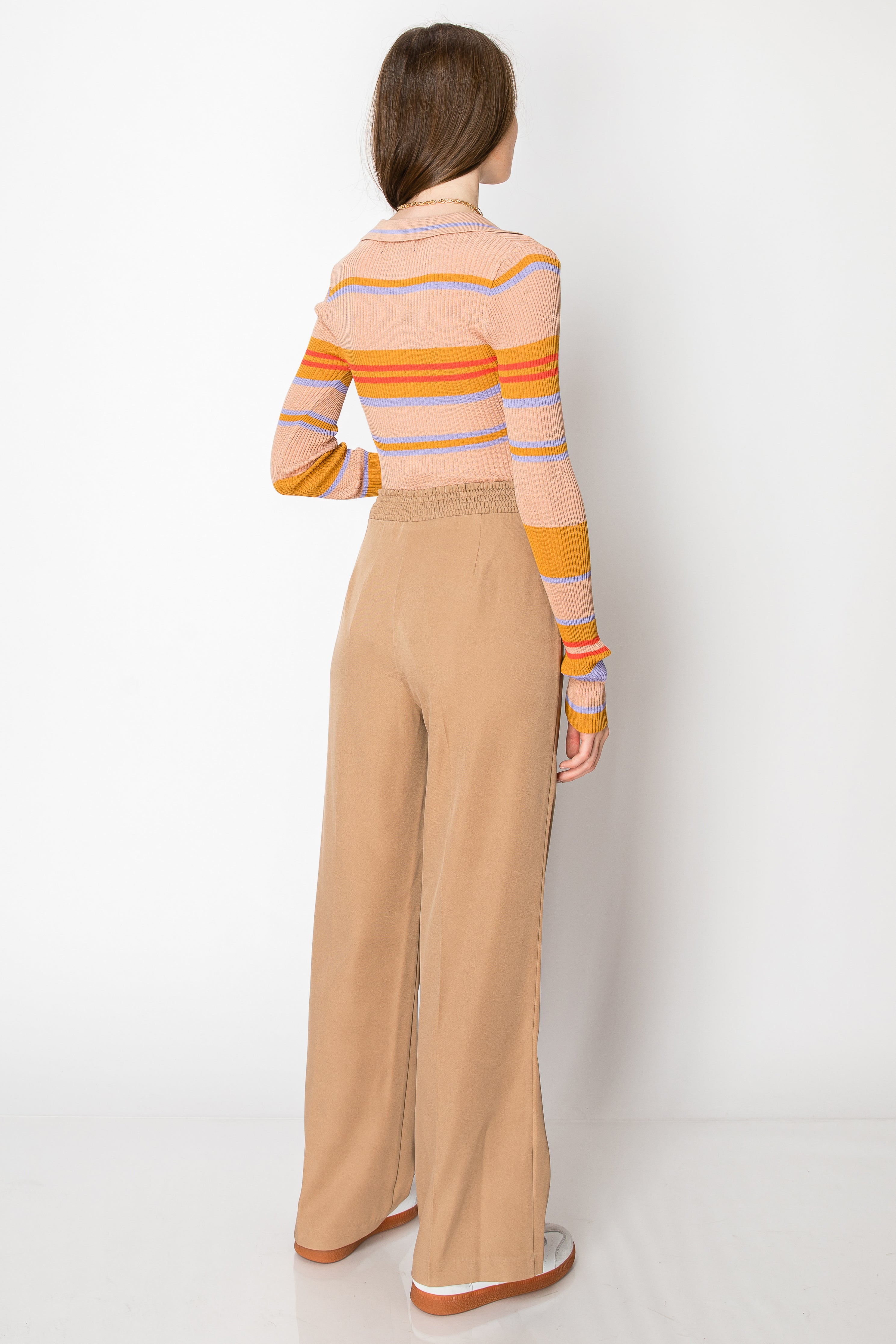 Wide Leg Trousers Smocked Back PANTS