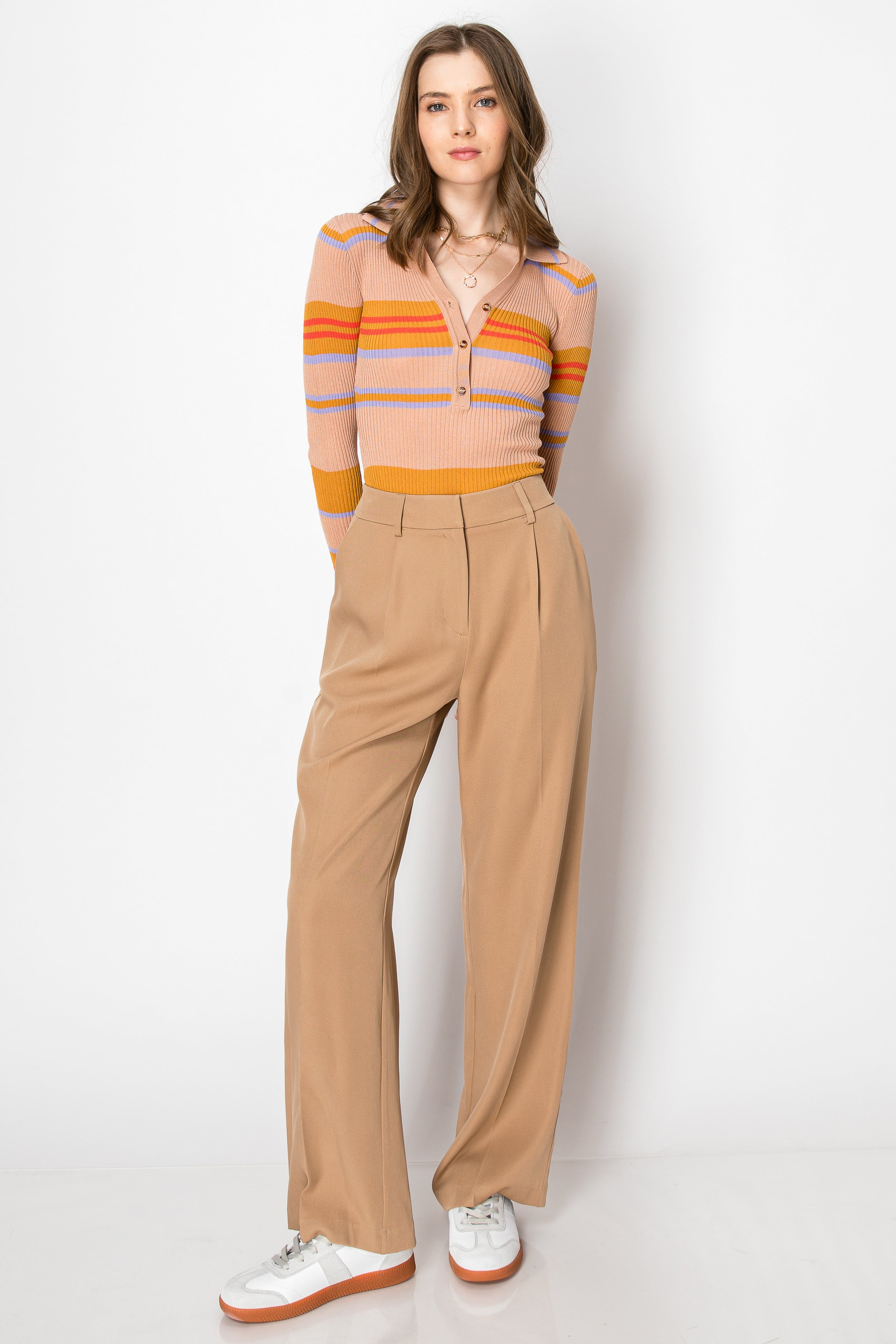 Wide Leg Trousers Smocked Back PANTS