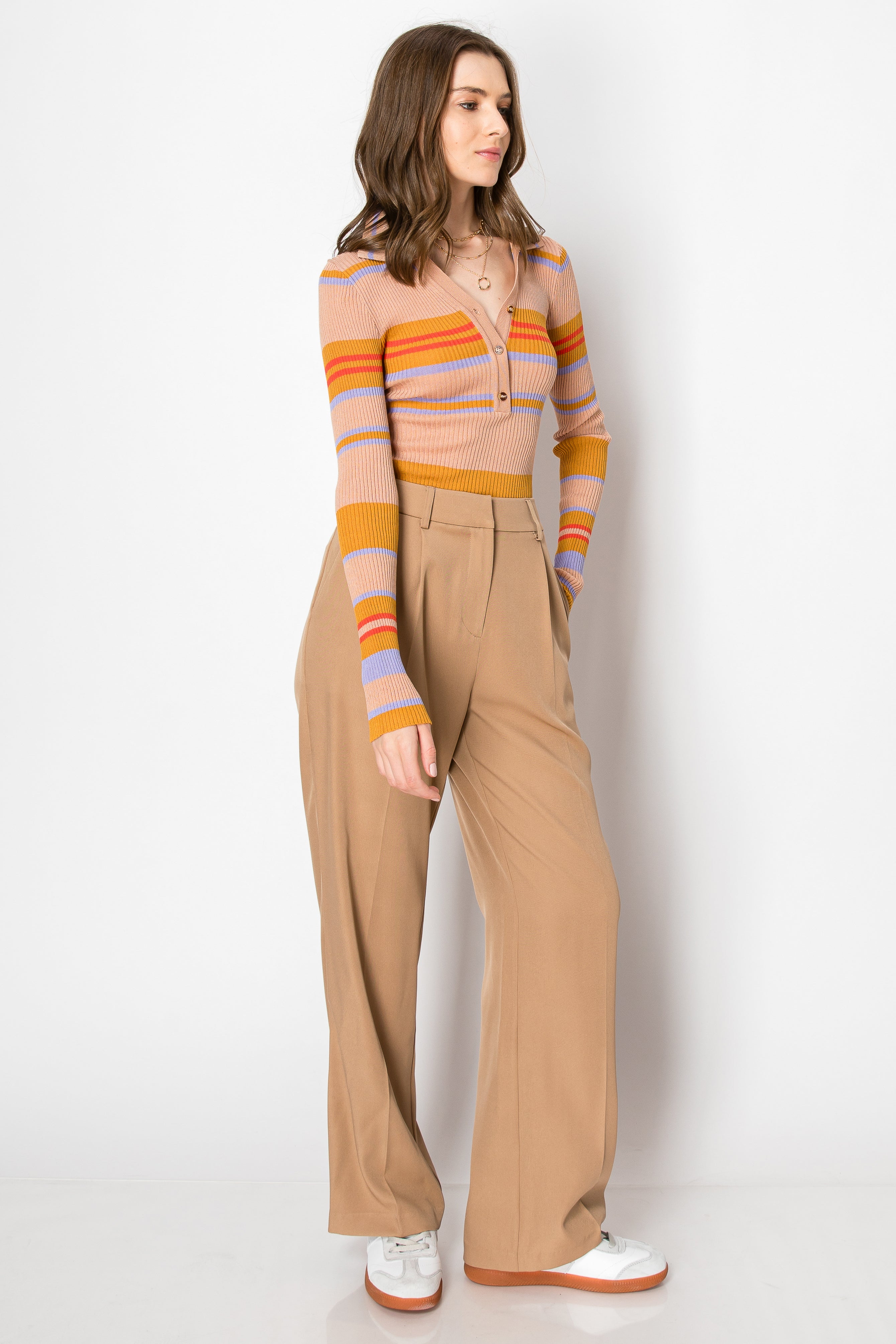 Wide Leg Trousers Smocked Back PANTS