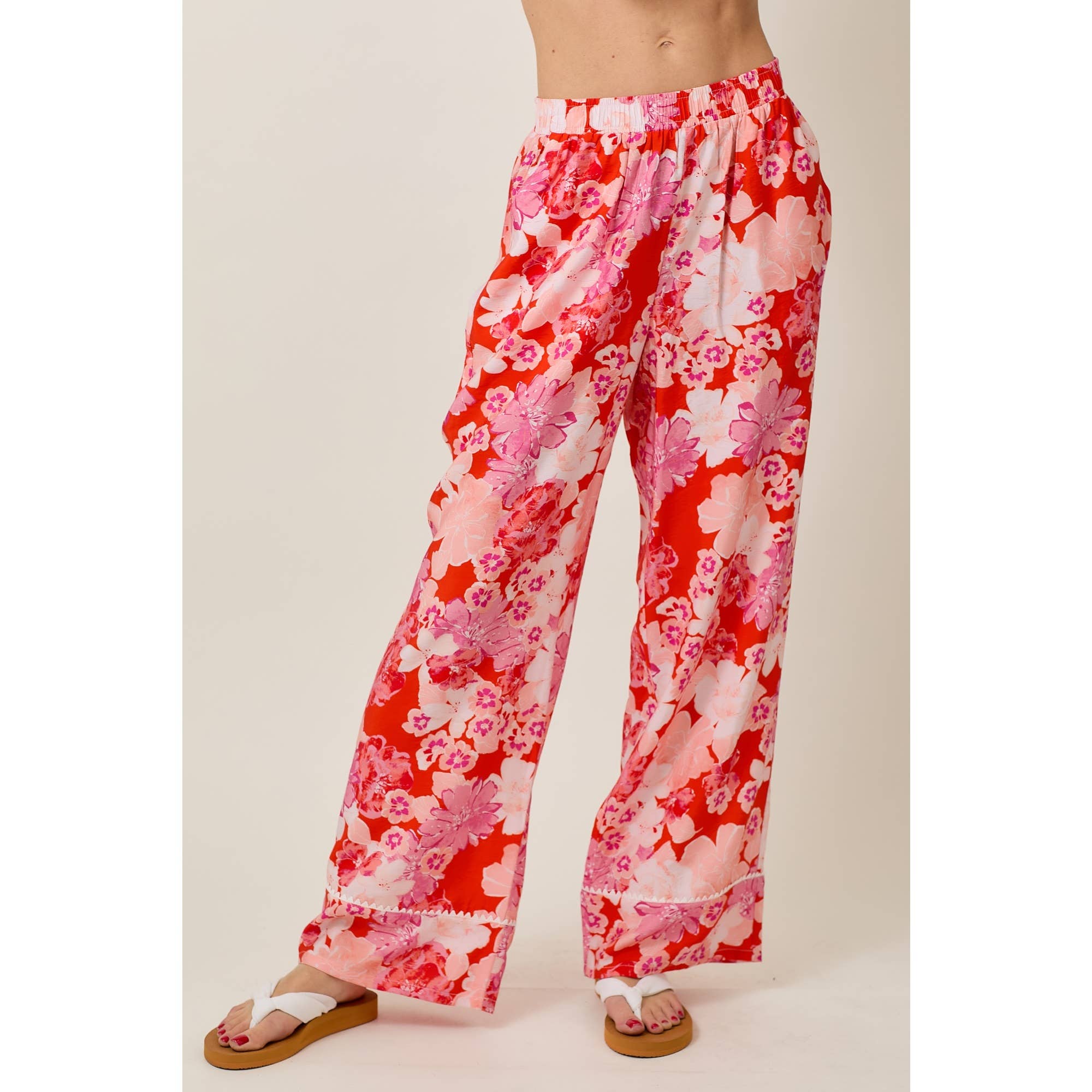 Floral Print Elastic Waistband Wide Leg Pants