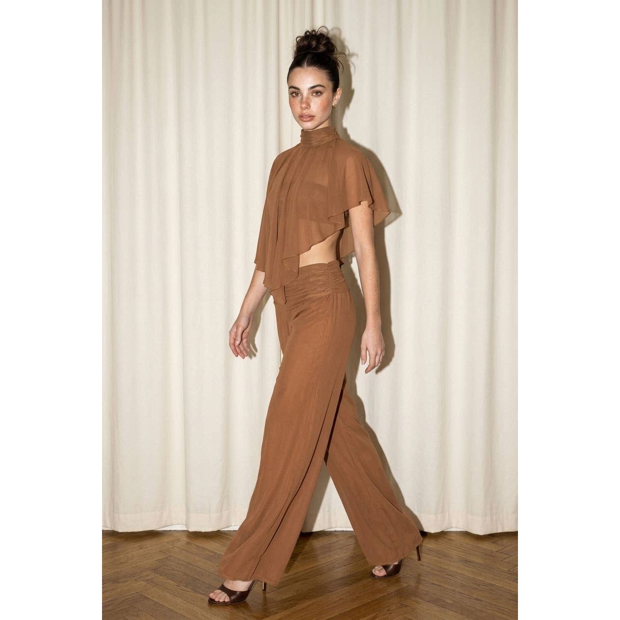 Chiffon Mock Neck Cape Co-ord Set