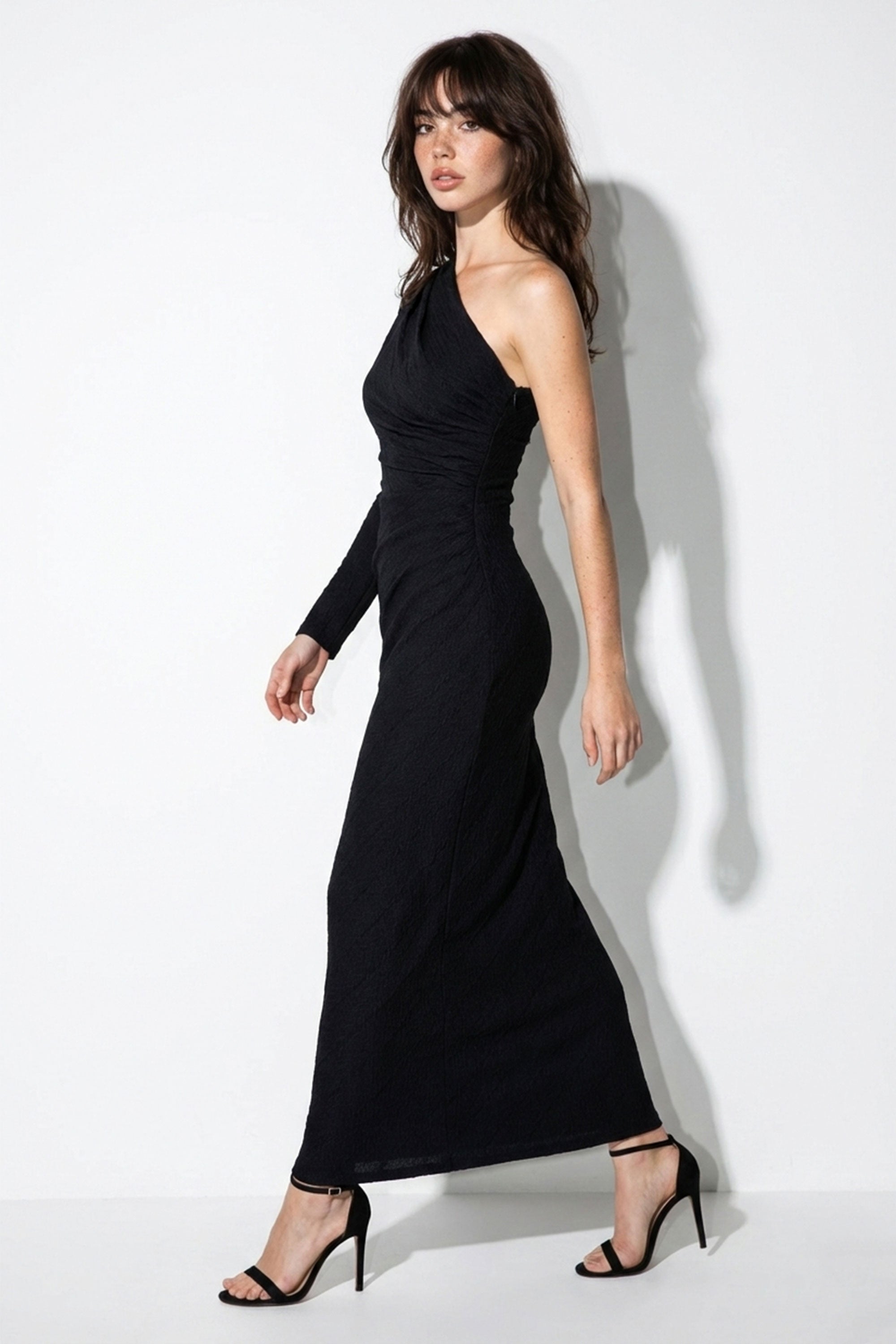 Textured One-Shoulder Maxi Dress