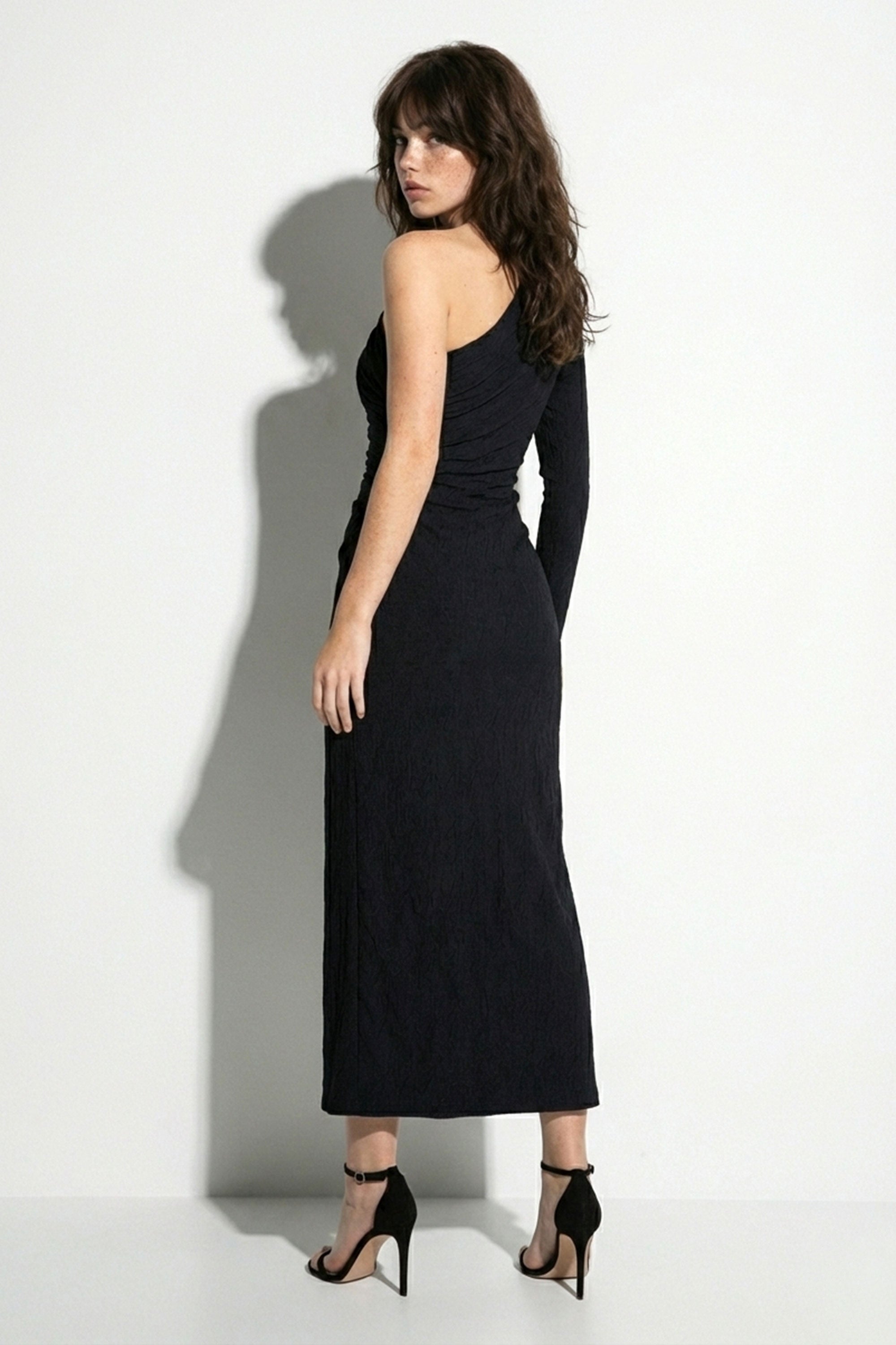 Textured One-Shoulder Maxi Dress