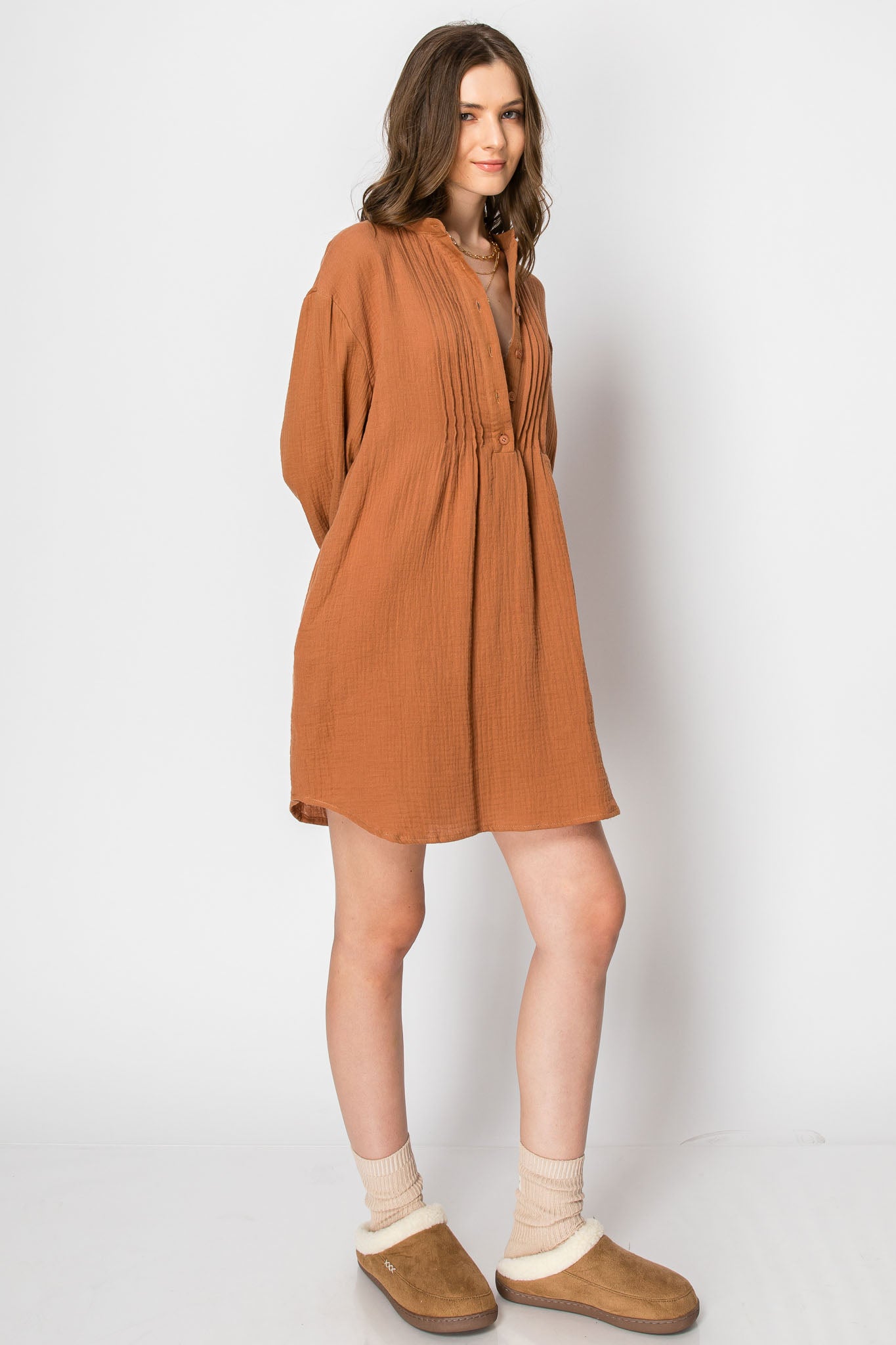 LONG SLEEVE Button Down TUNIC DRESS with Pockets
