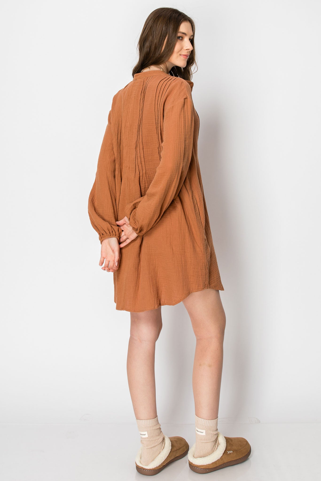 LONG SLEEVE Button Down TUNIC DRESS with Pockets