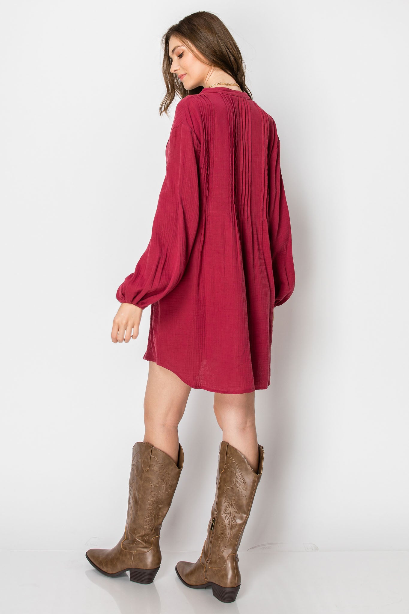 LONG SLEEVE Button Down TUNIC DRESS with Pockets