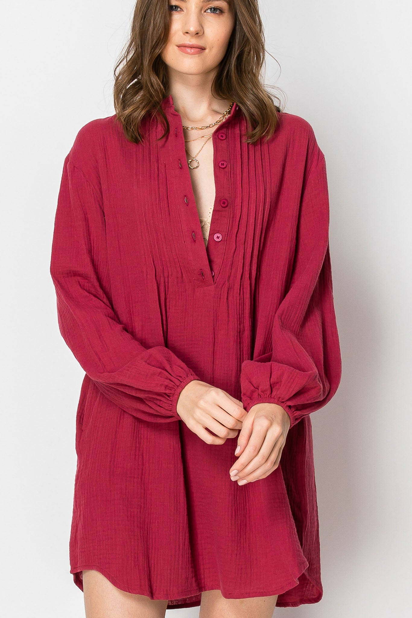LONG SLEEVE Button Down TUNIC DRESS with Pockets
