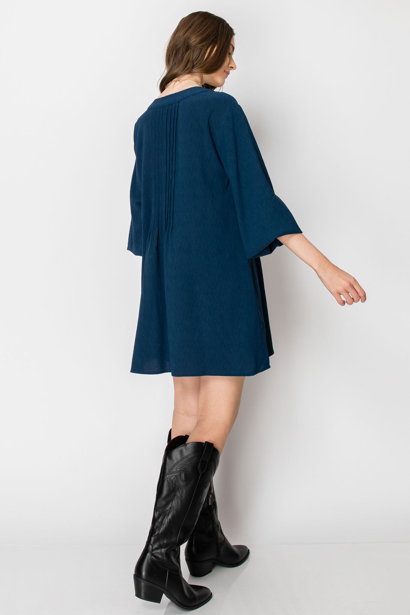 LONG SLEEVE Flowy V-neck DRESS with Pockets