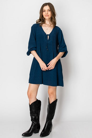 LONG SLEEVE Flowy V-neck DRESS with Pockets