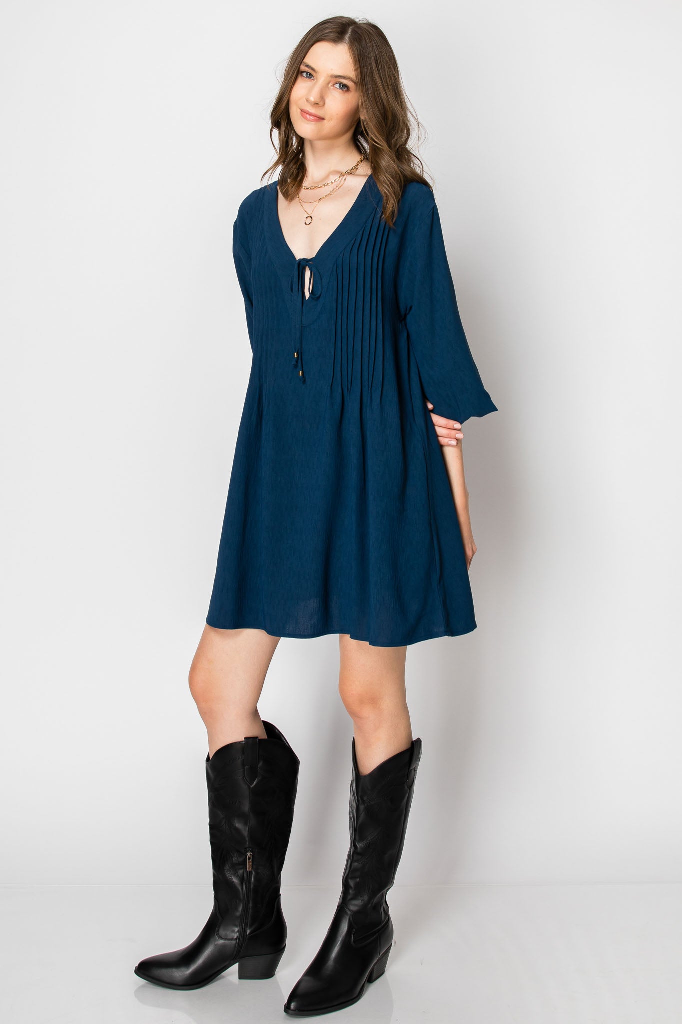 LONG SLEEVE Flowy V-neck DRESS with Pockets