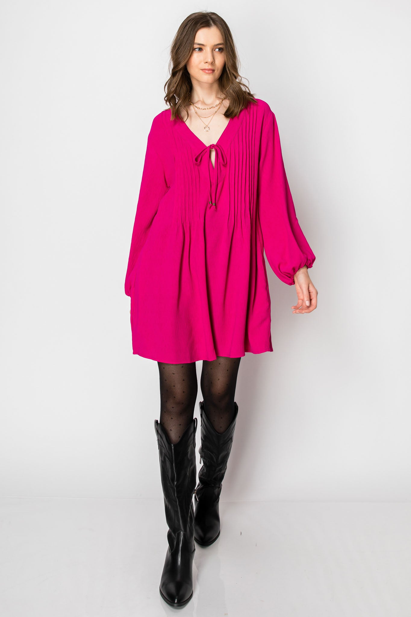LONG SLEEVE Flowy V-neck DRESS with Pockets