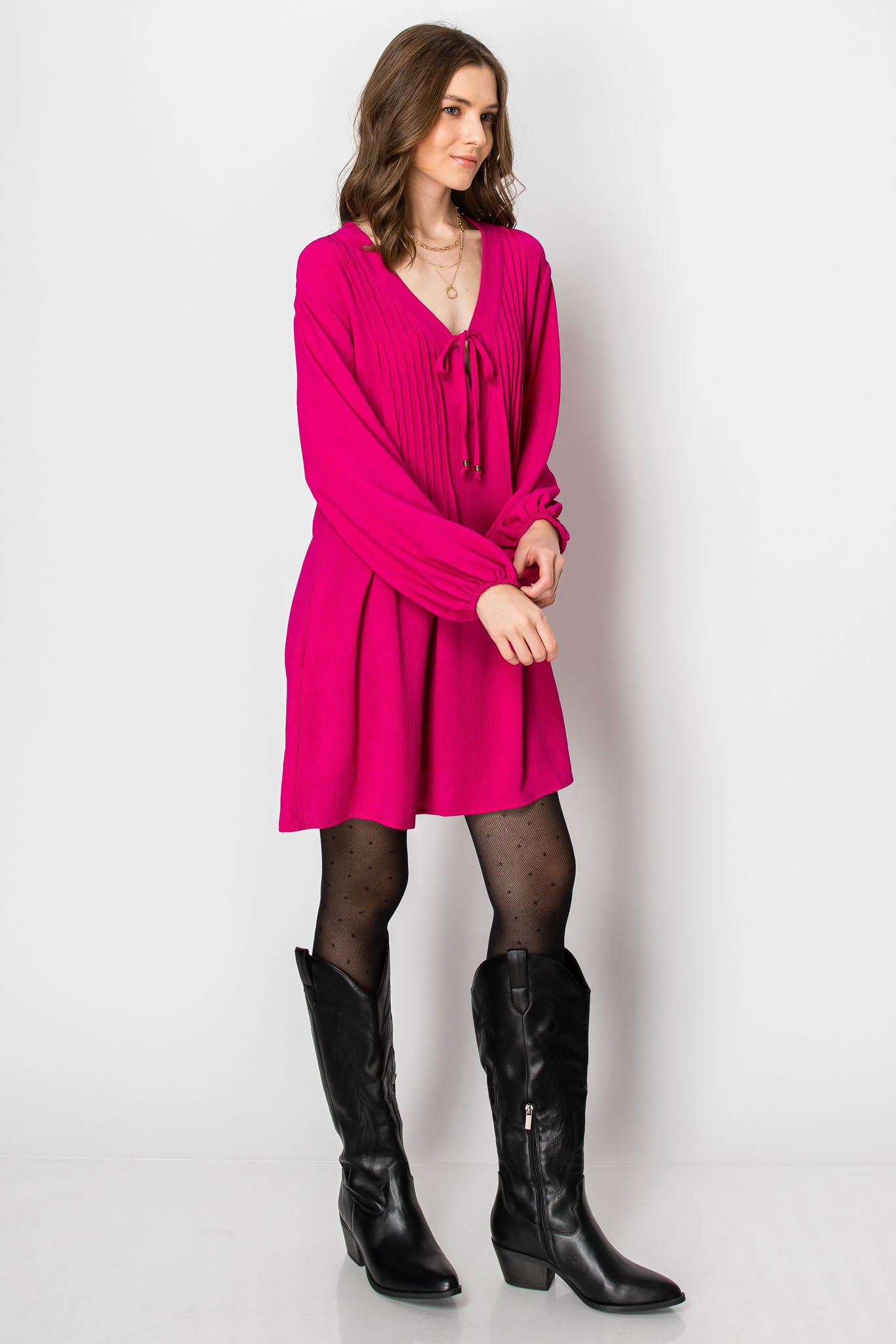 LONG SLEEVE Flowy V-neck DRESS with Pockets