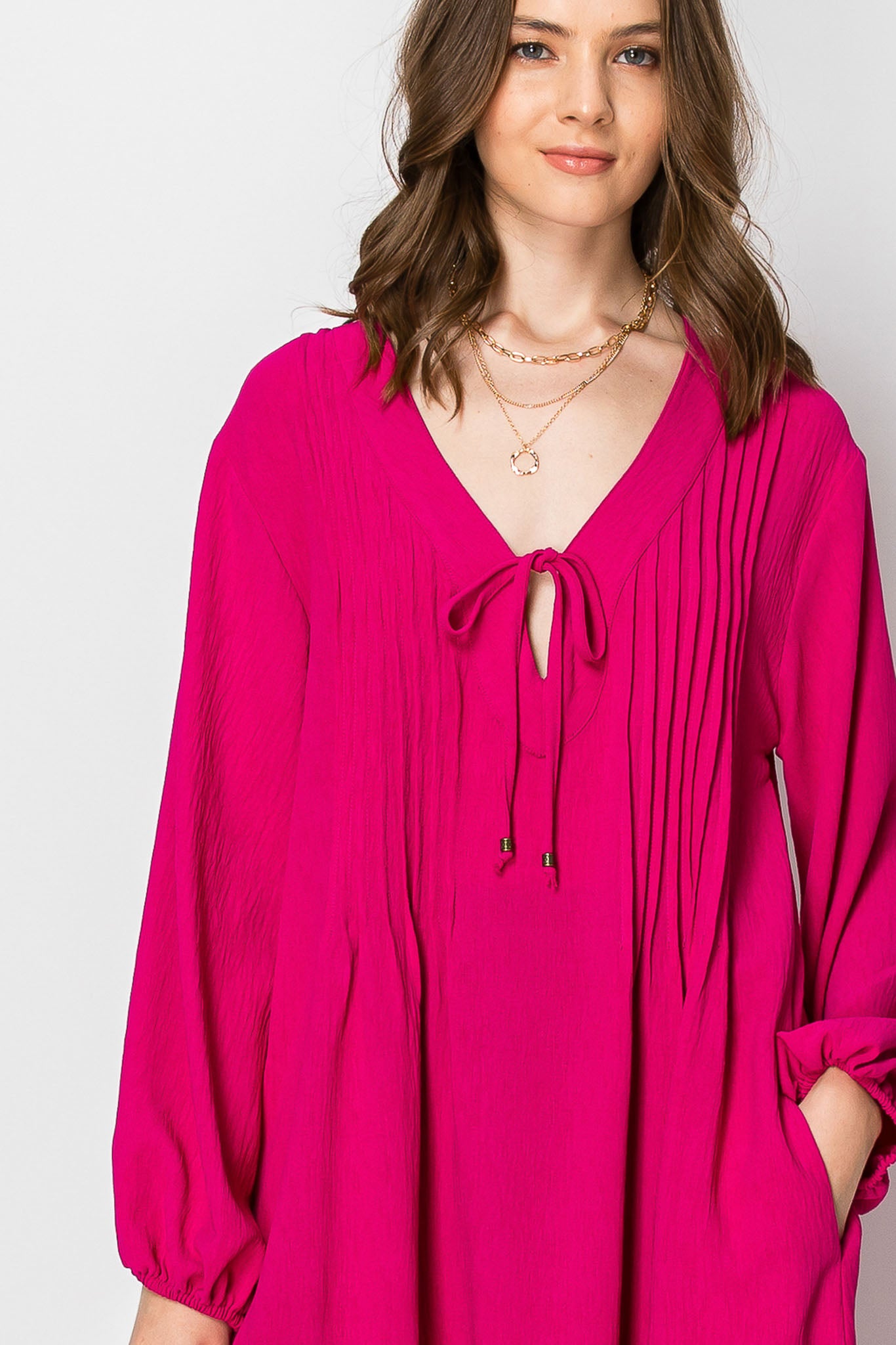 LONG SLEEVE Flowy V-neck DRESS with Pockets