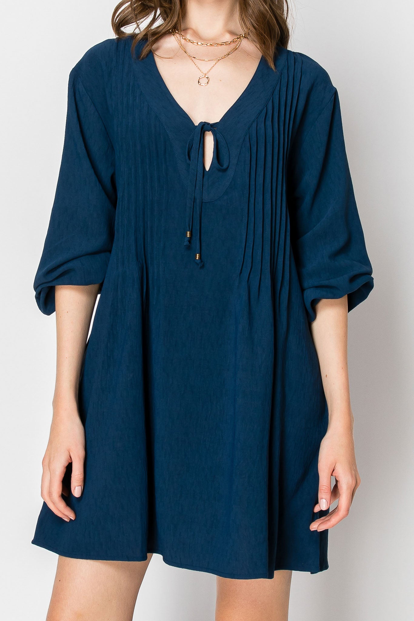LONG SLEEVE Flowy V-neck DRESS with Pockets