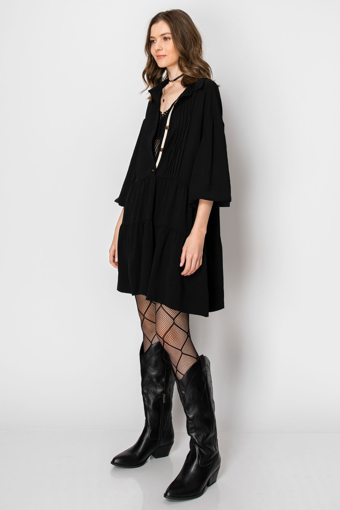 2-Tiered Long Sleeve Baby Doll DRESS