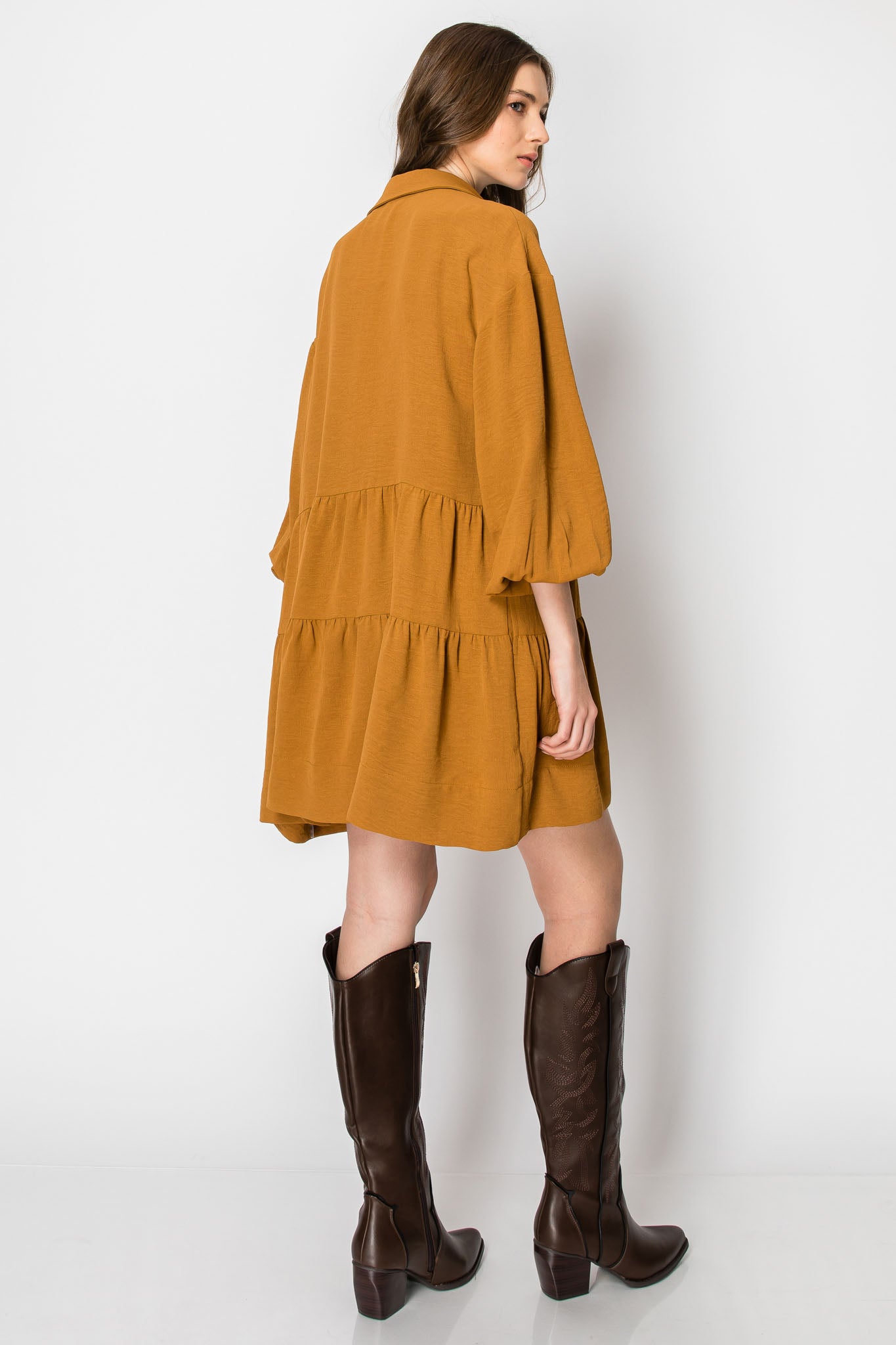 2-Tiered Long Sleeve Baby Doll DRESS