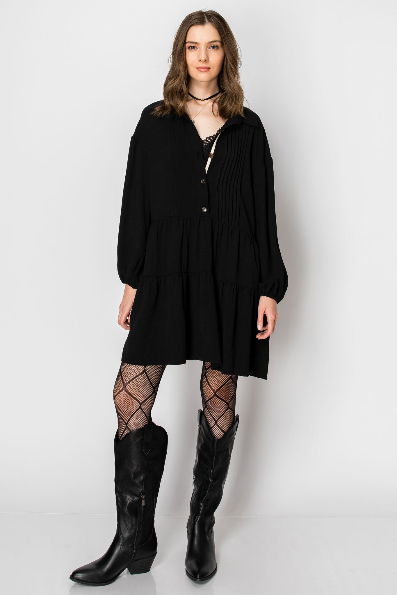 2-Tiered Long Sleeve Baby Doll DRESS
