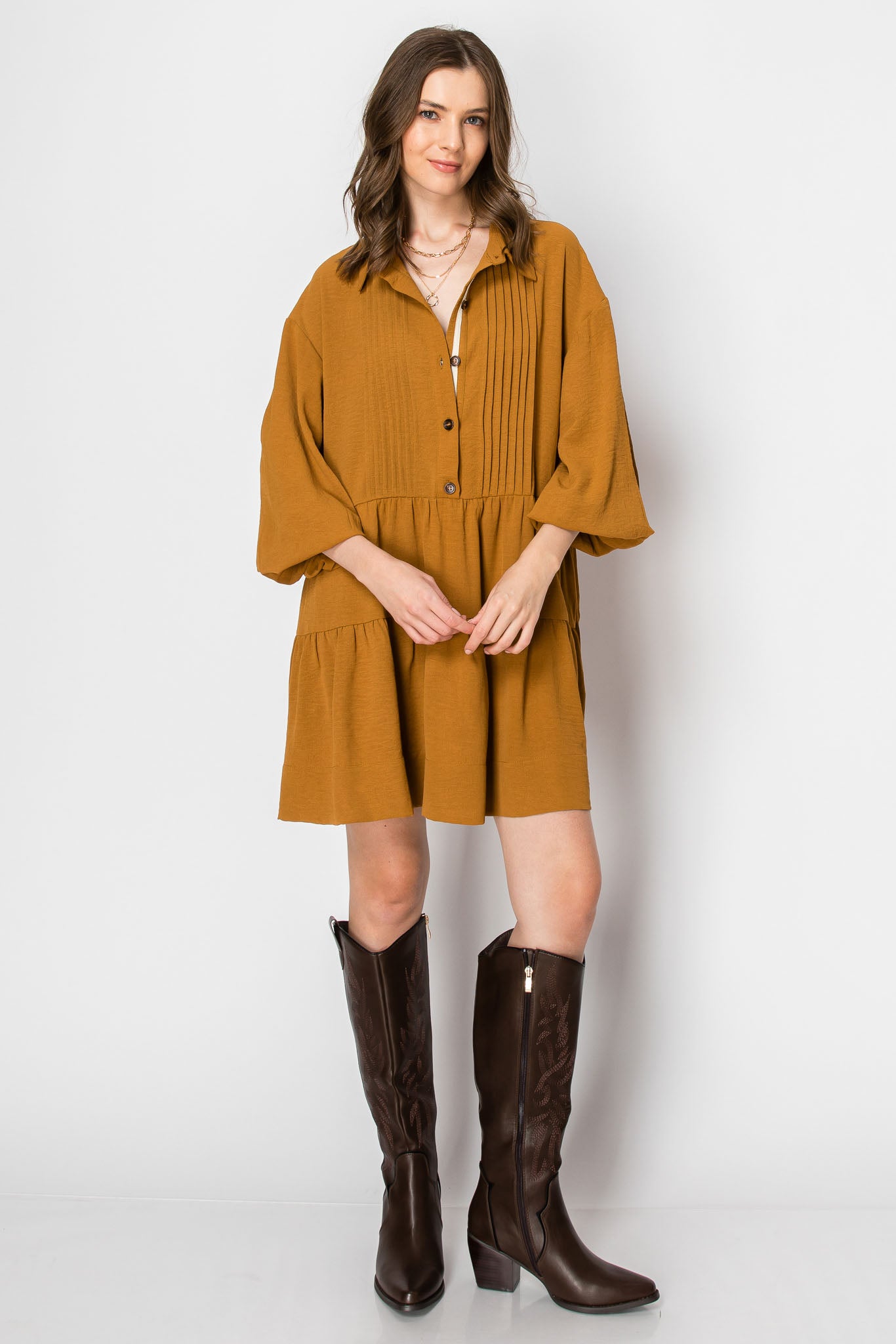 2-Tiered Long Sleeve Baby Doll DRESS